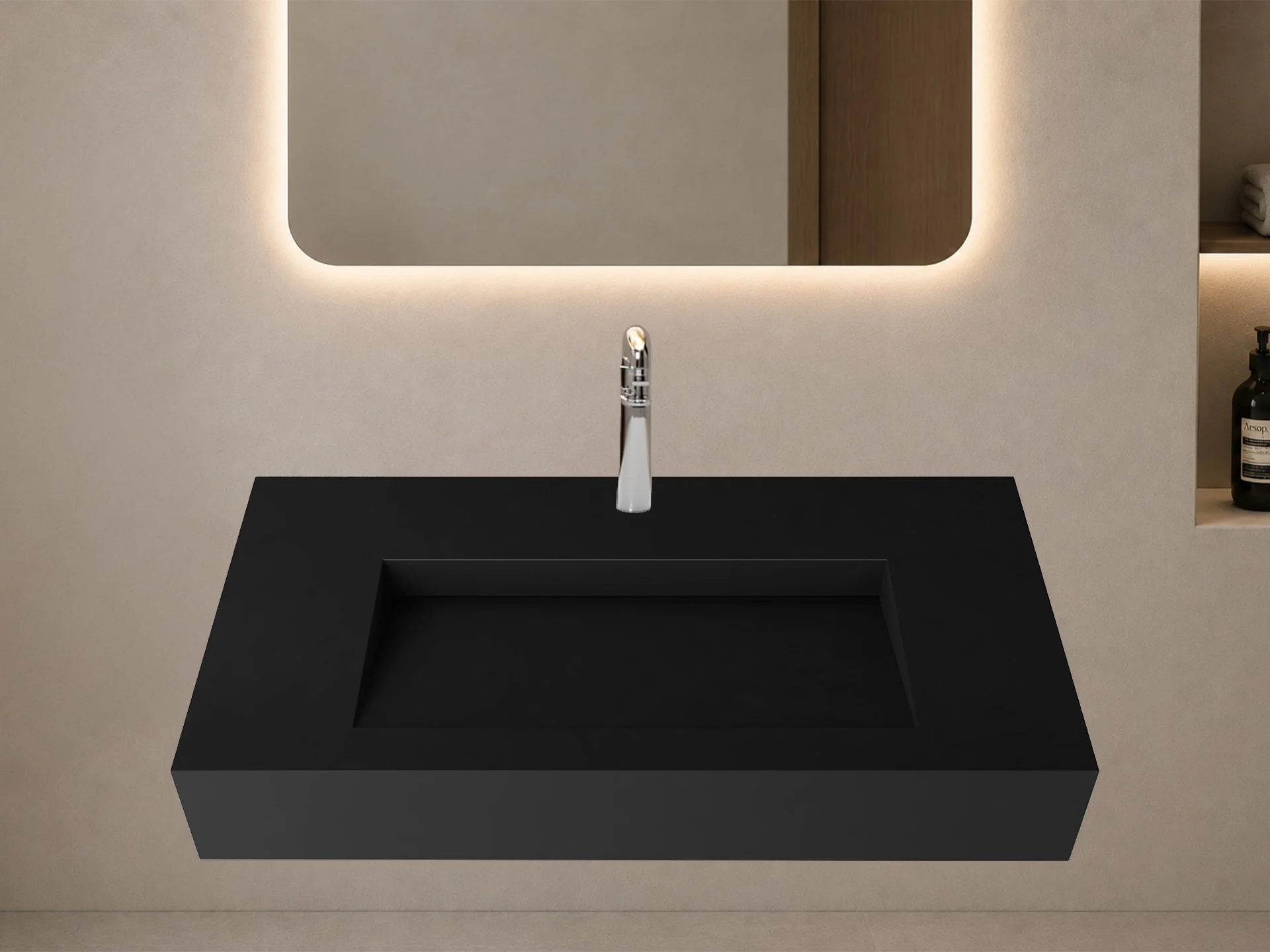 Pyramid 48" Wall Mounted Bathroom Sink, Black