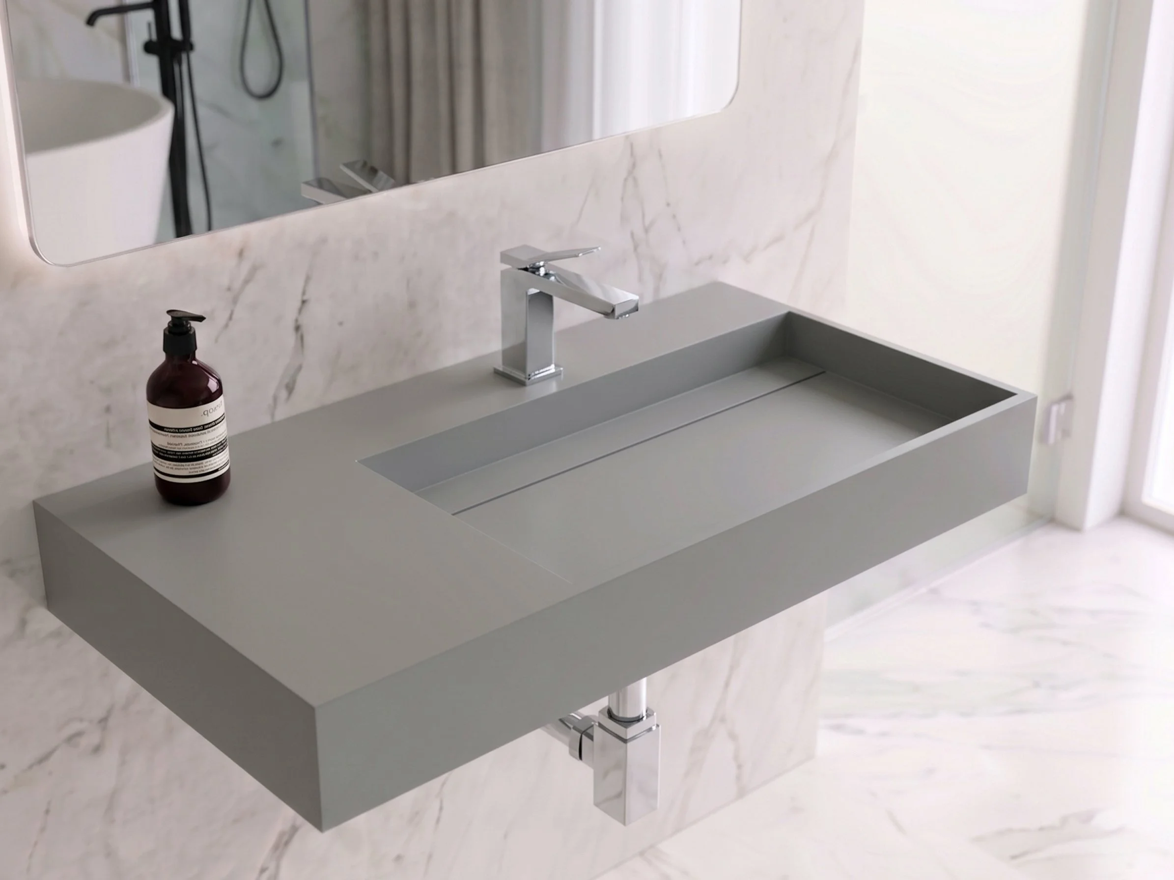 Juniper 36" Right Wall Mounted Bathroom Sink, Gray