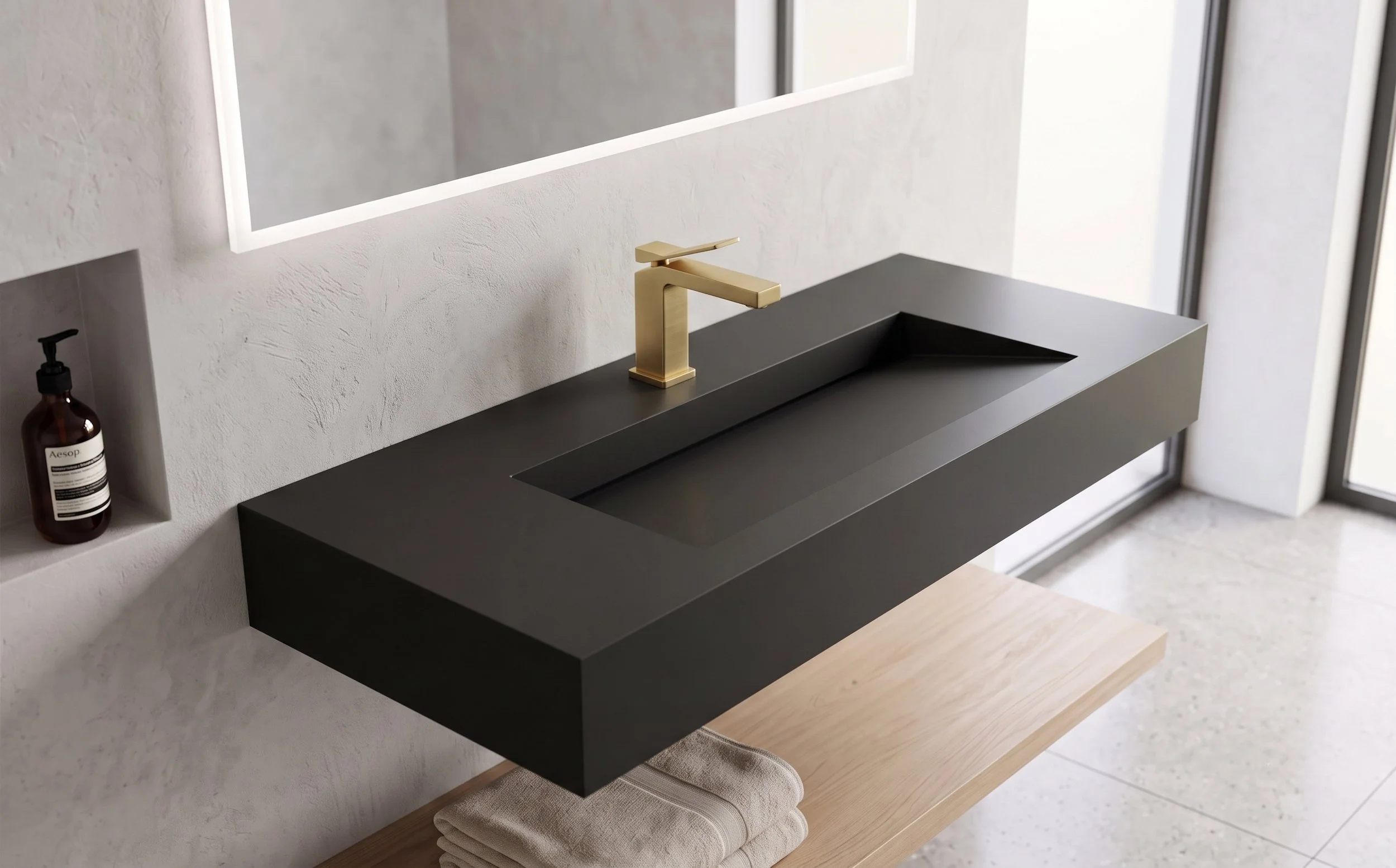 Pyramid 48" Wall Mounted Bathroom Sink, Black