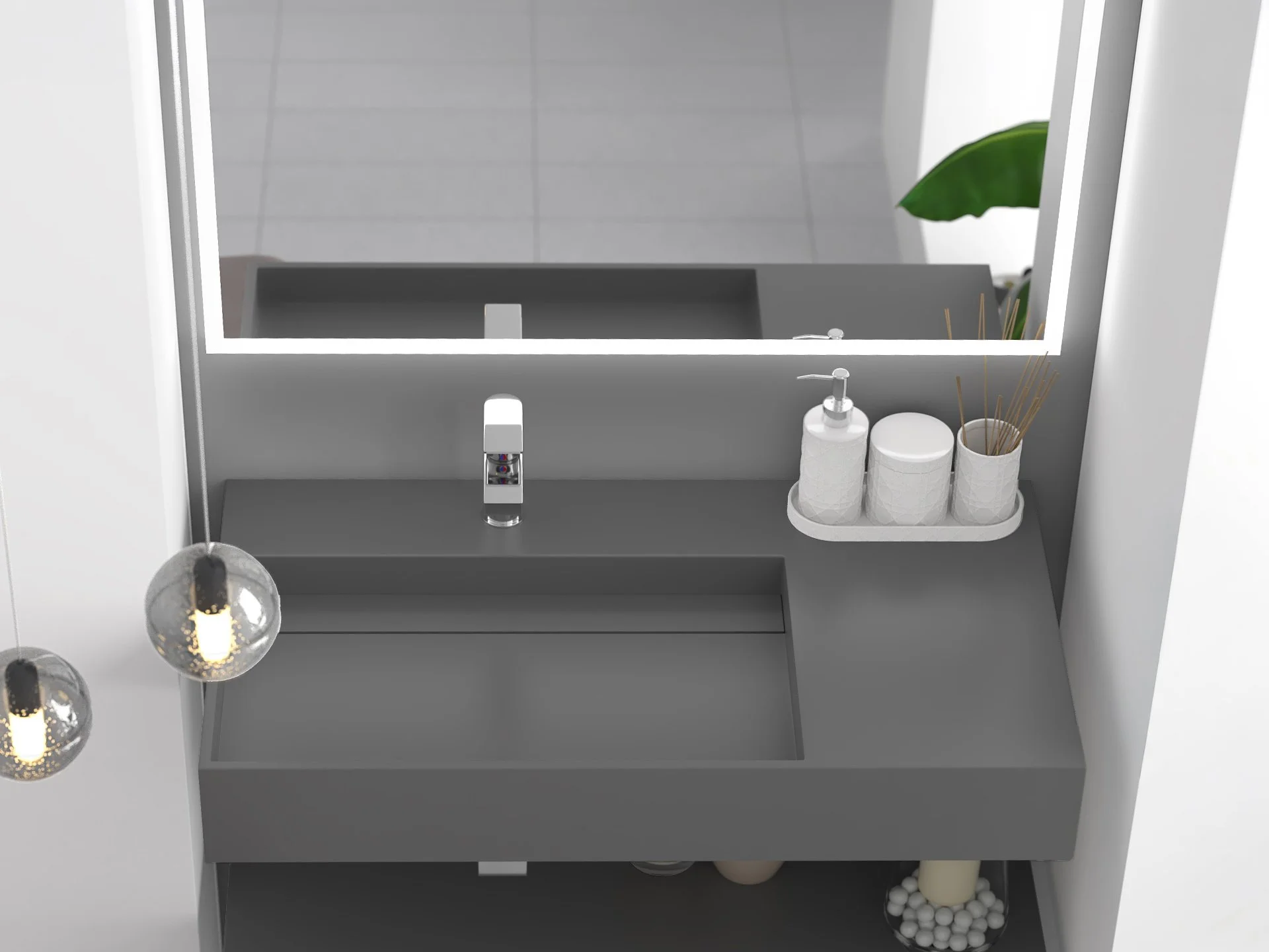 Juniper 36" Left Wall Mounted Bathroom Sink, Gray