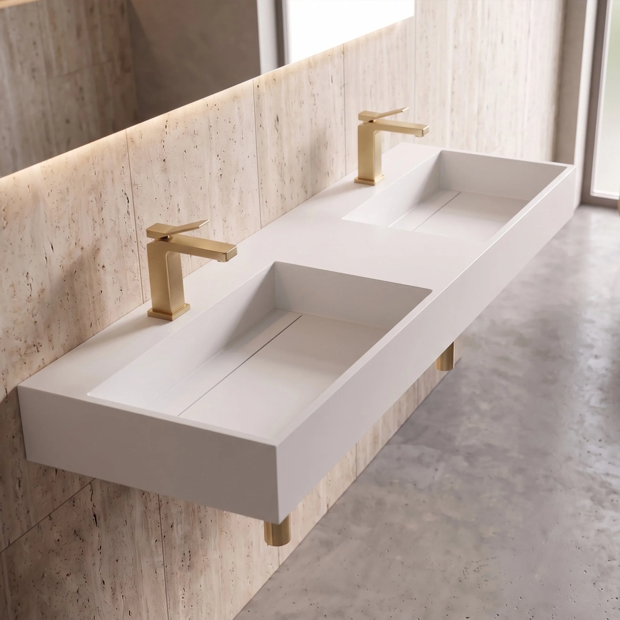 Juniper 60"  Wall Mounted Double Bathroom Sink, White