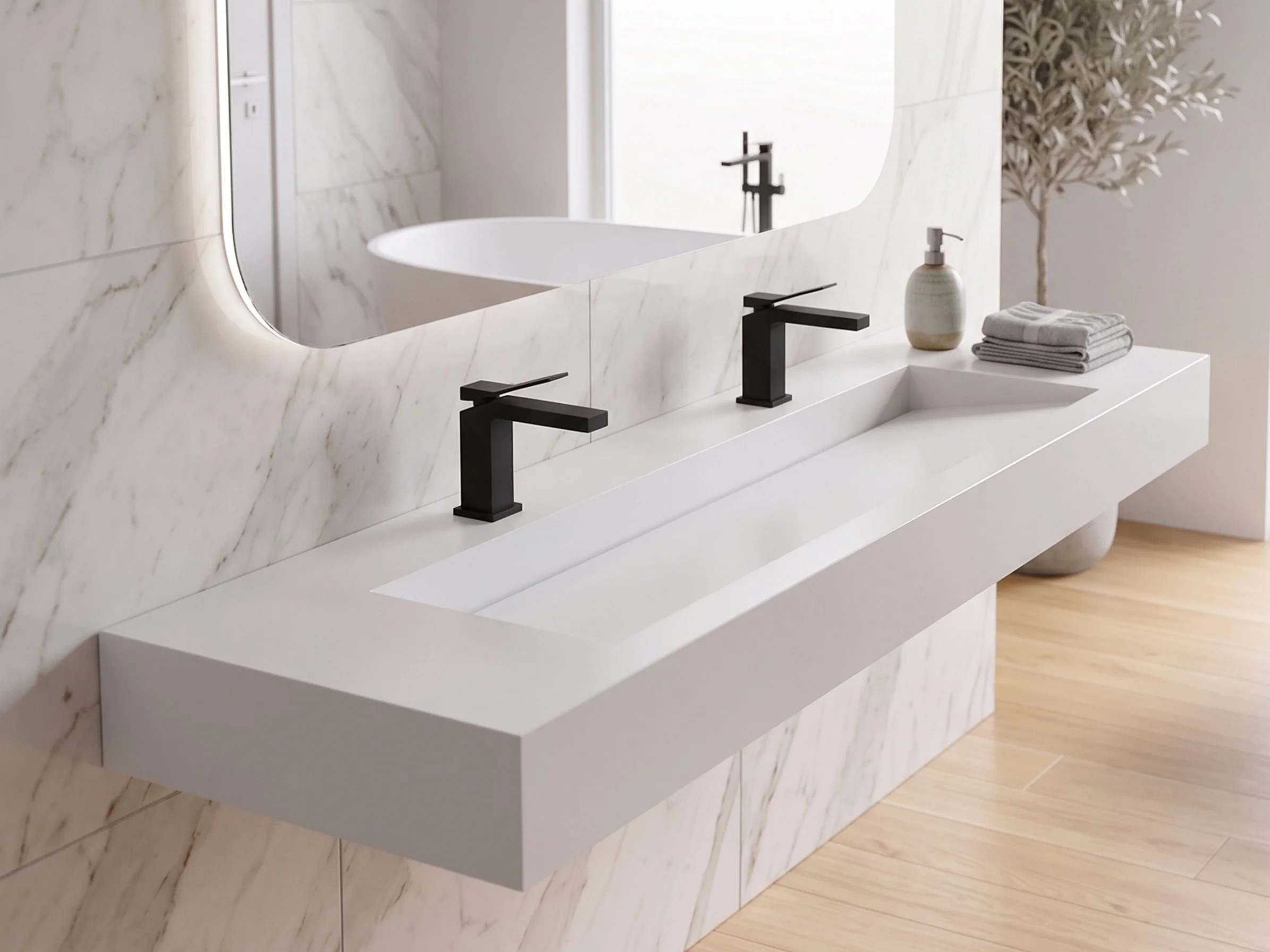 Pyramid 72" Wall Mounted Bathroom Sink, White