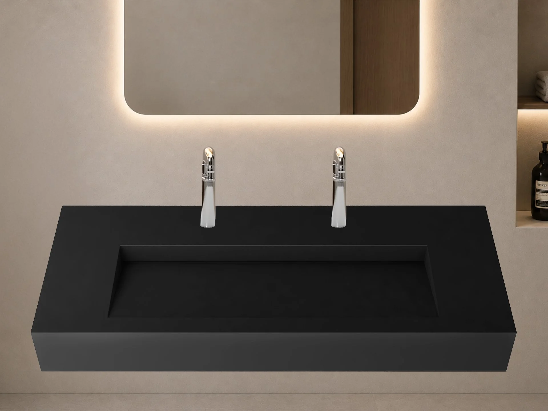 Pyramid 72" Wall Mounted Bathroom Sink, Black