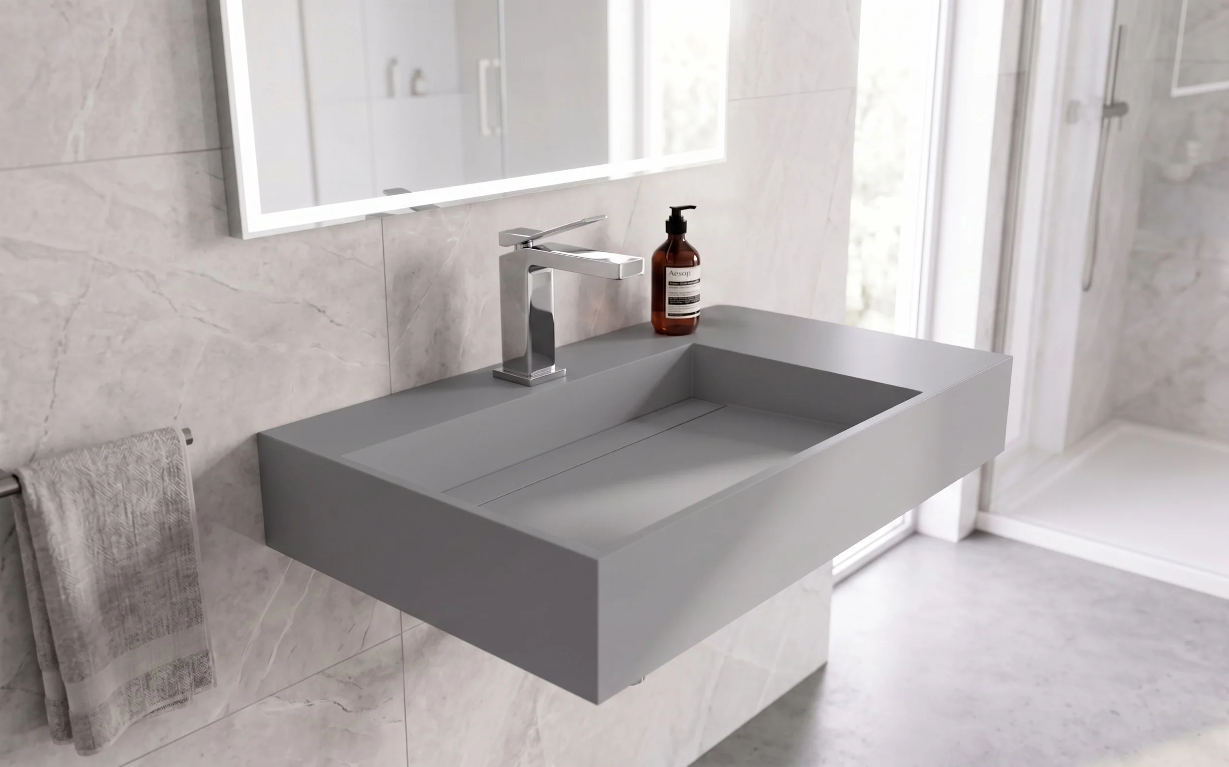 Juniper 30" Left Wall Mounted Bathroom Sink, Grey