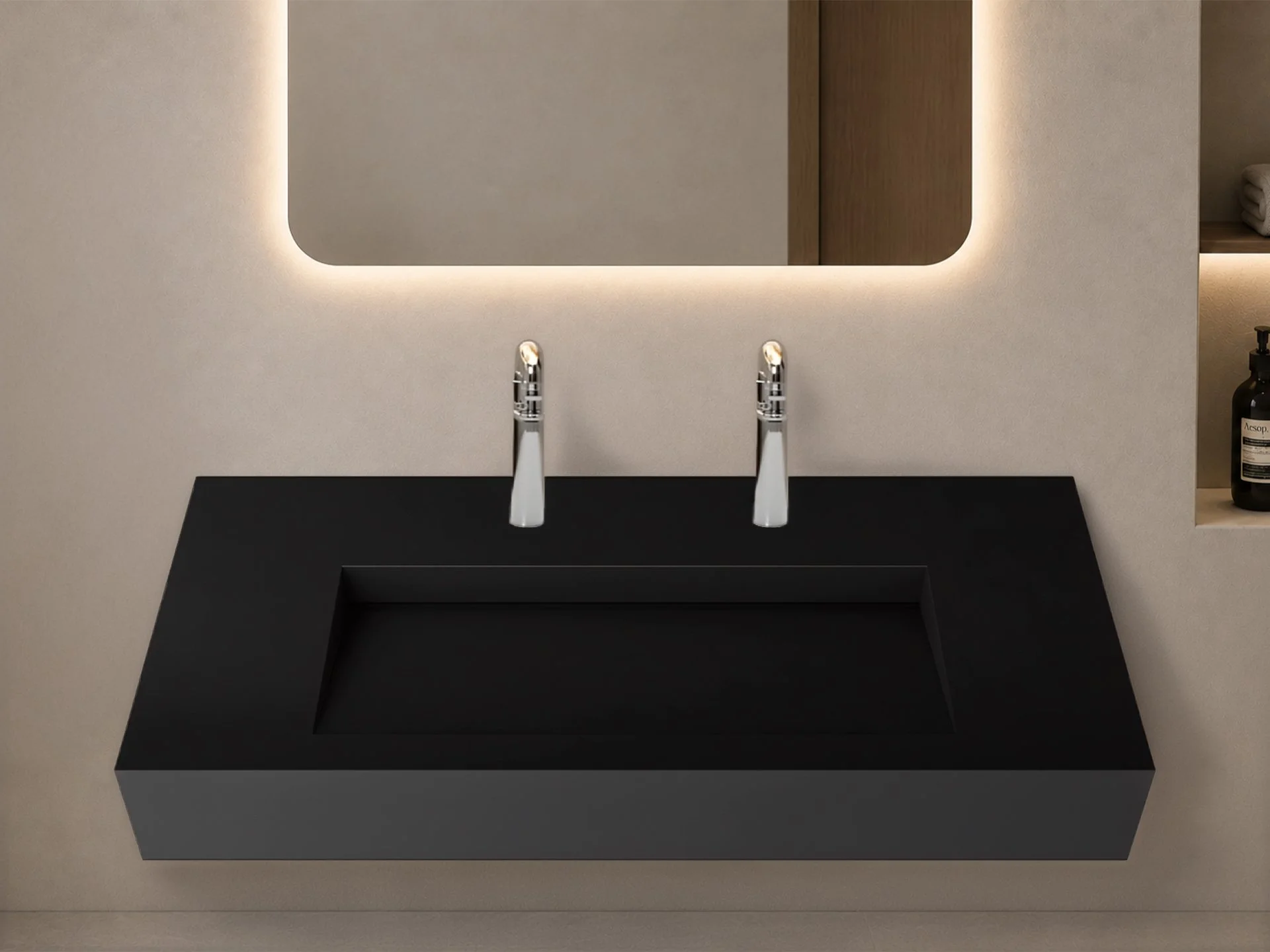 Pyramid 60" Wall Mounted Bathroom Sink, Black