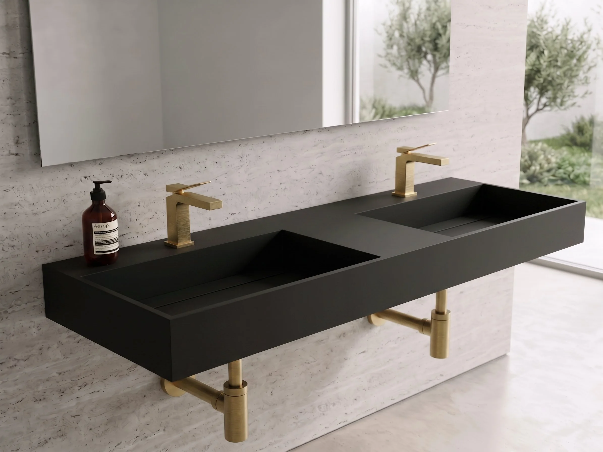 Juniper 72"  Wall Mounted Double Bathroom Sink, Black