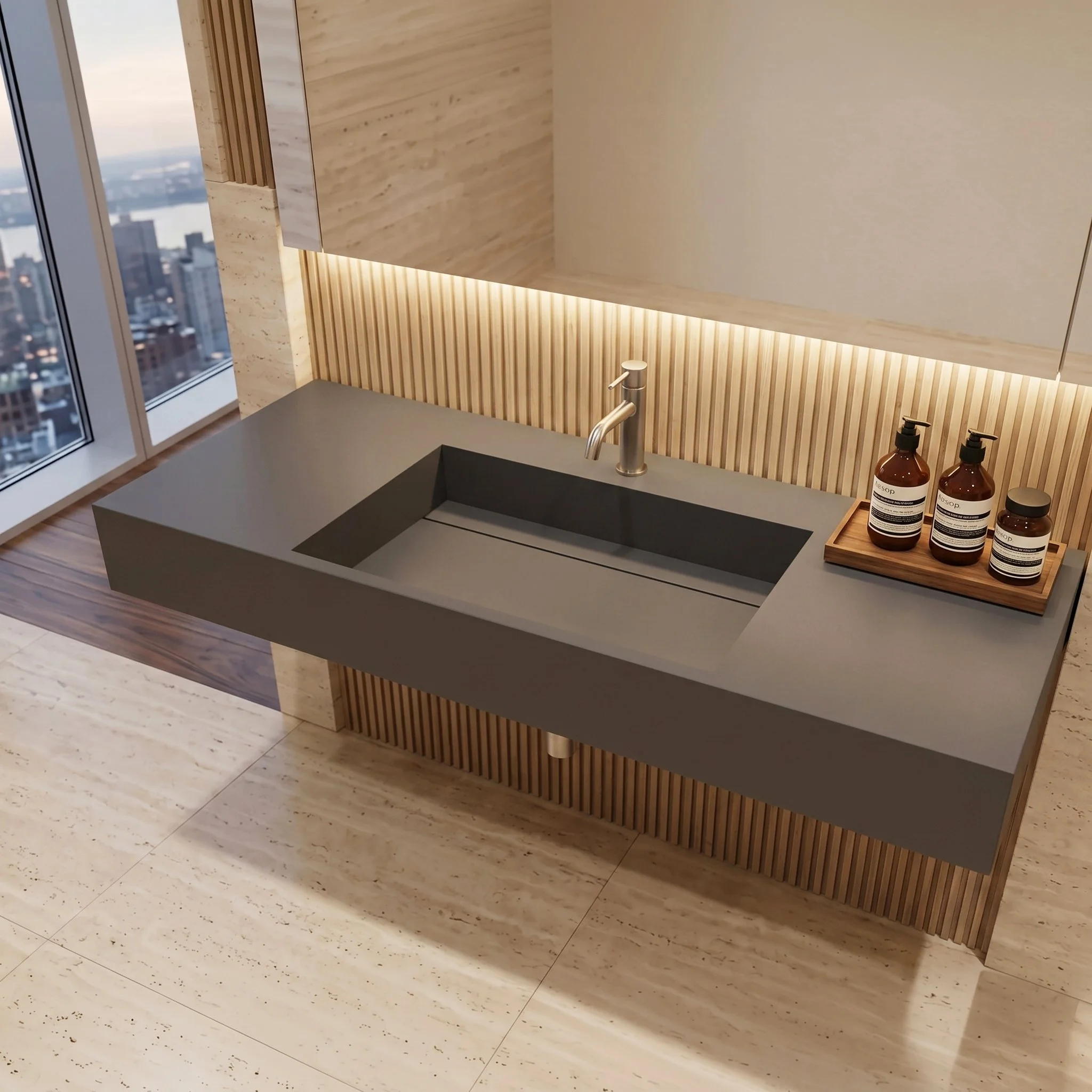Juniper 48" Wall Mounted Bathroom Sink, Grey