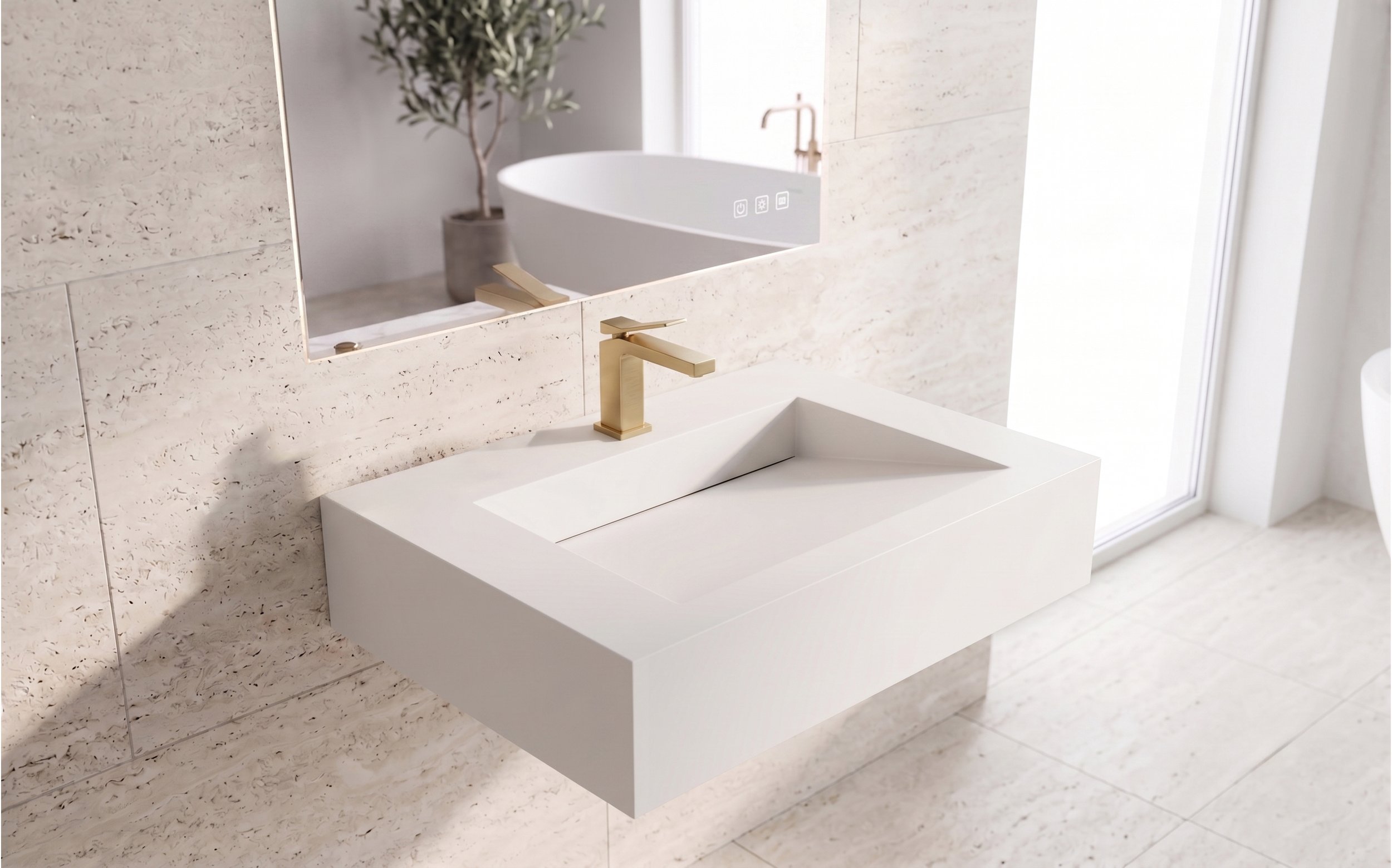 Pyramid 30" Wall Mounted Bathroom Sink, White