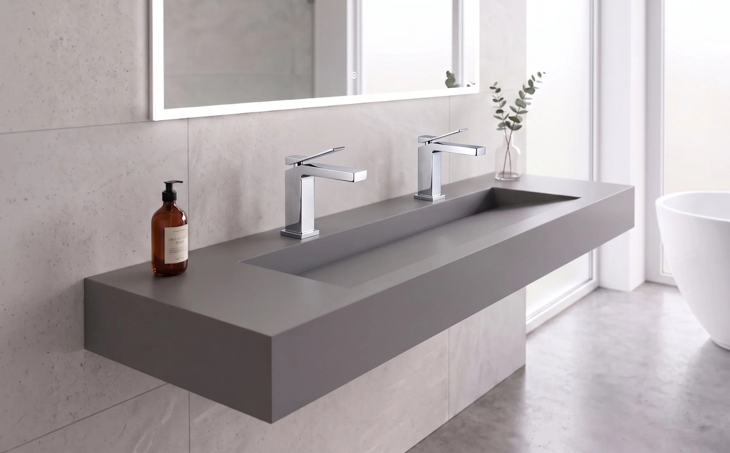 Pyramid 60" Wall Mounted Bathroom Sink, Gray