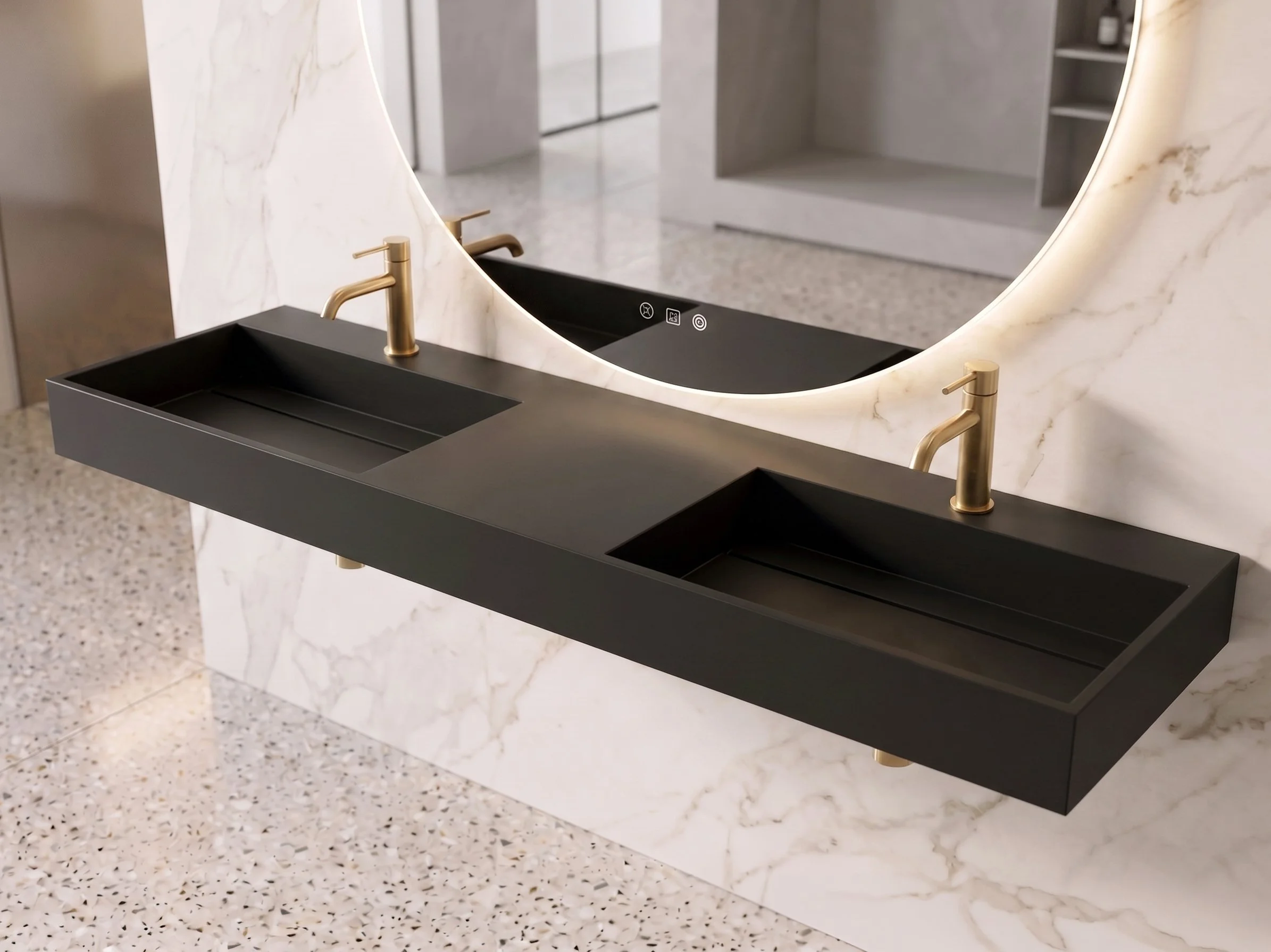 Juniper 84" Wall Mounted Double Bathroom Sink, Black