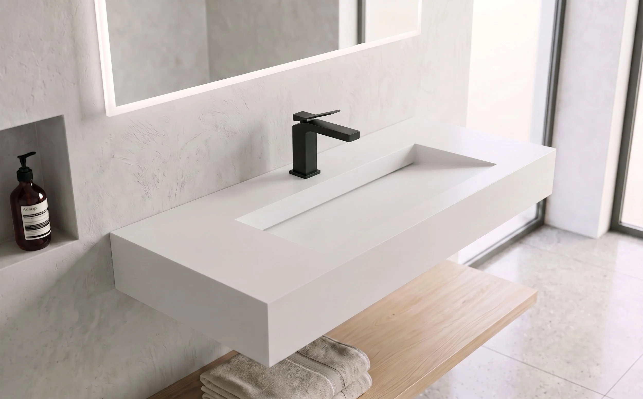 Pyramid 48" Wall Mounted Bathroom Sink, White