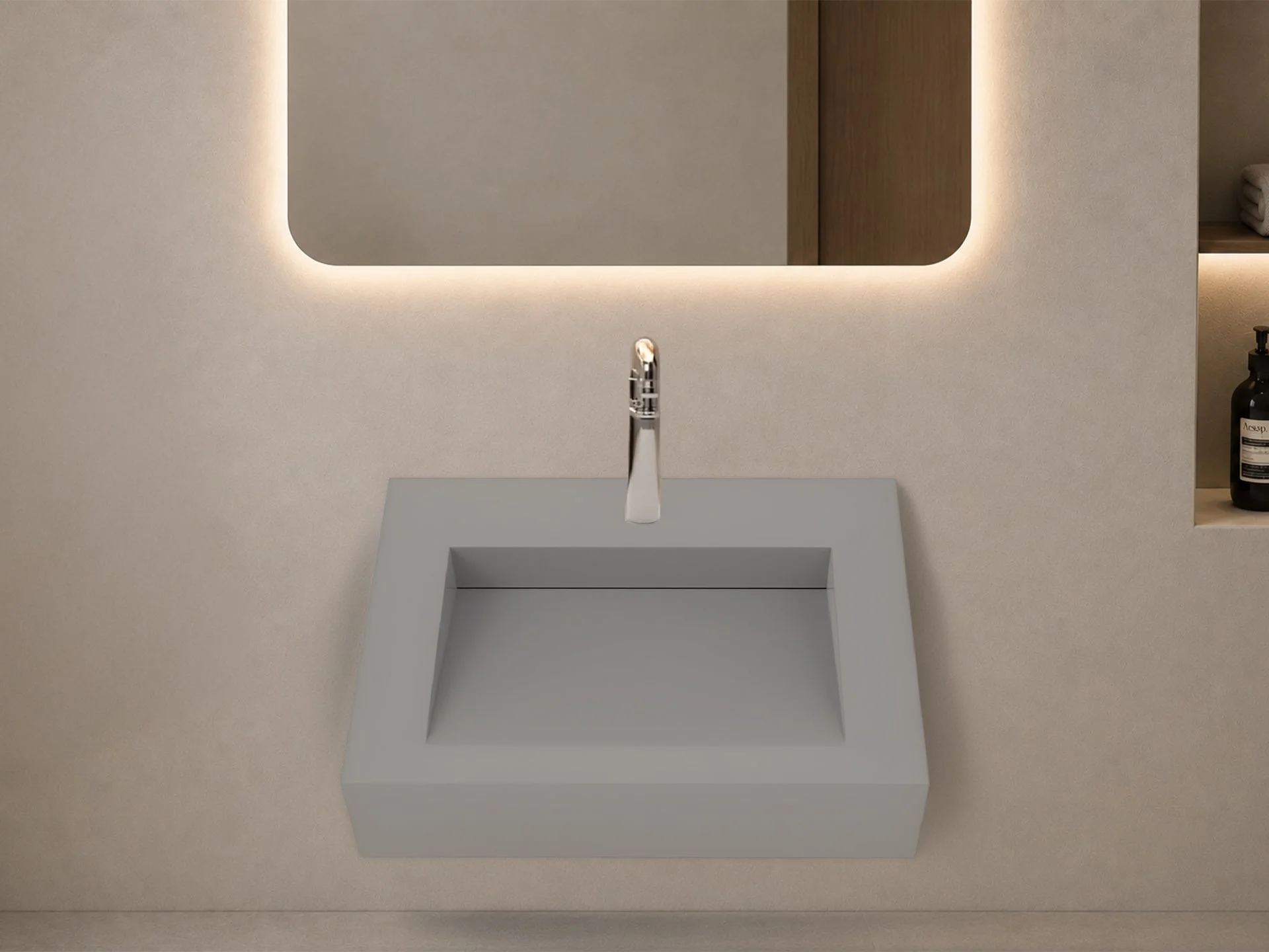 Pyramid 24" Wall Mounted Bathroom Sink, Grey