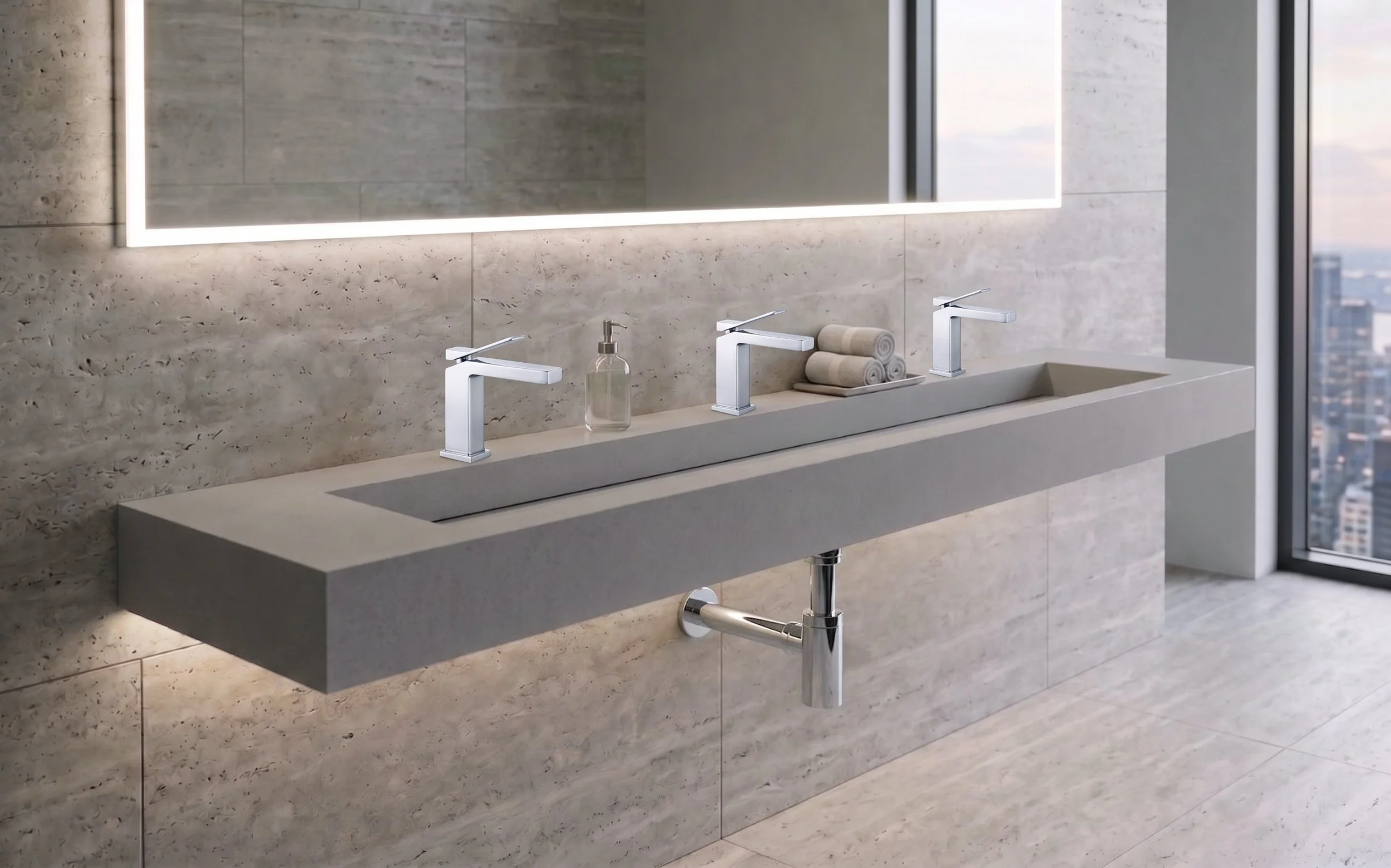 Pyramid 84" Wall Mounted Bathroom Sink, Gray