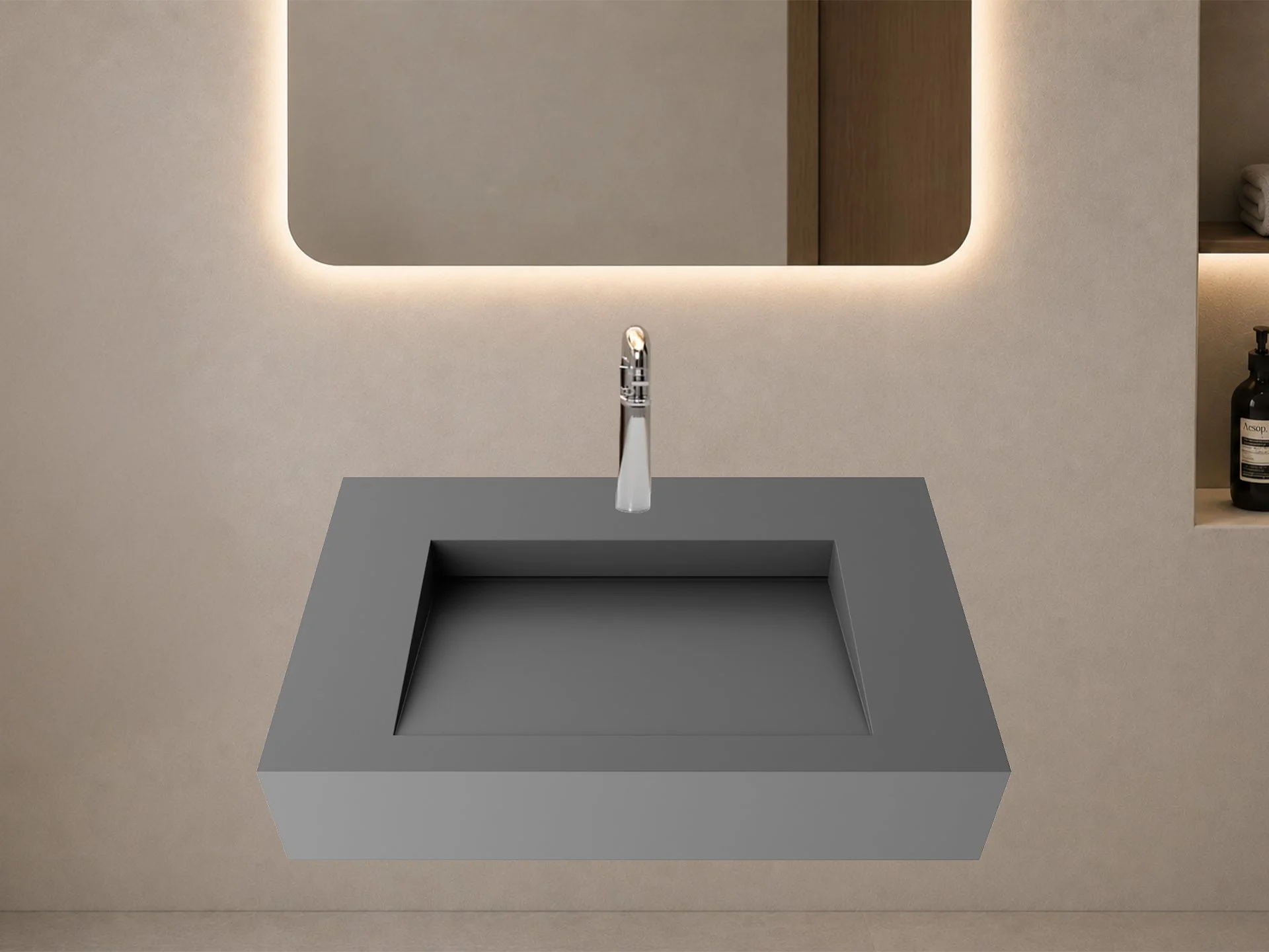 Pyramid 30" Wall Mounted Bathroom Sink, Grey