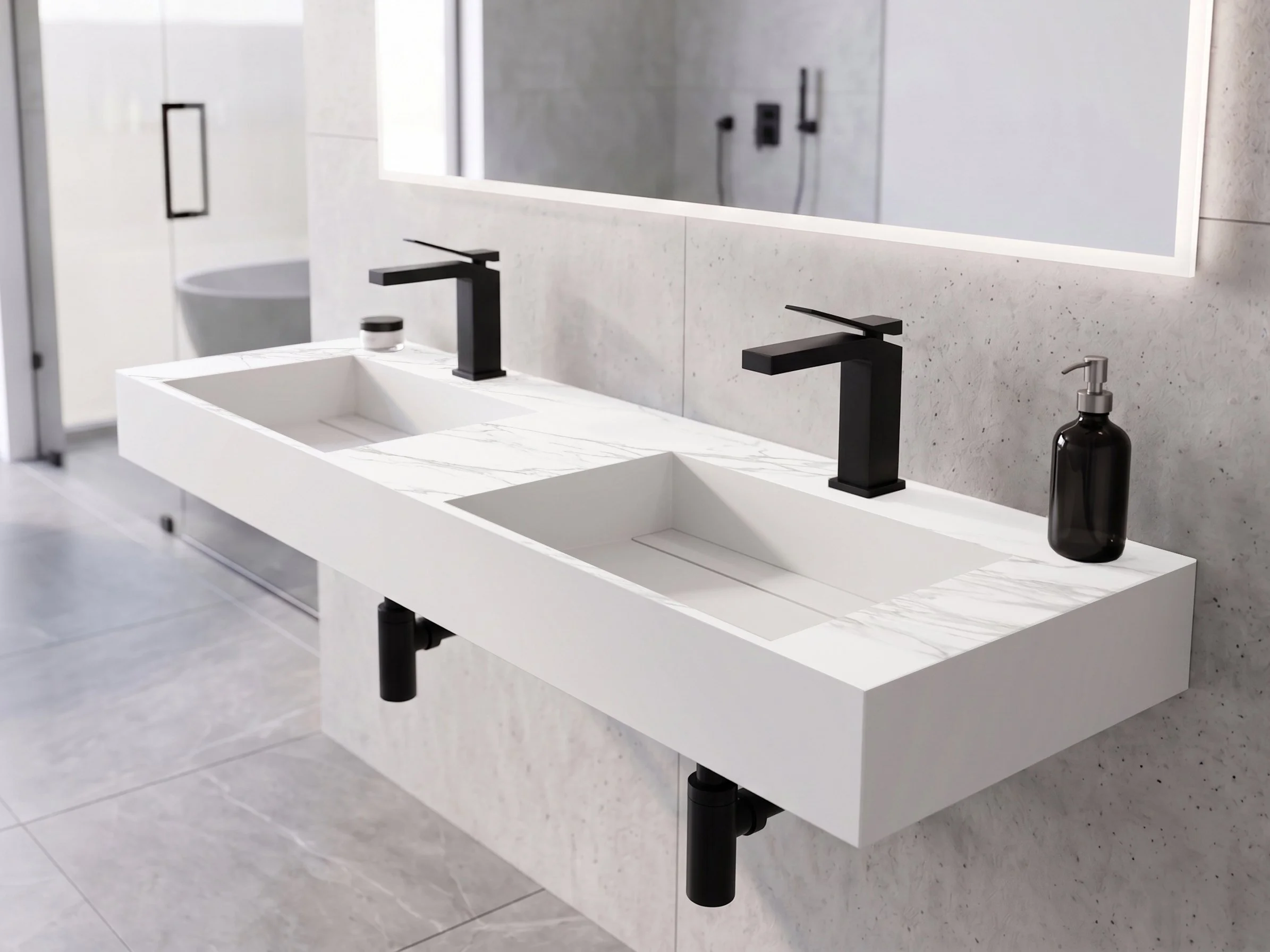 Juniper 60"  Wall Mounted Double Bathroom Sink,Marble White