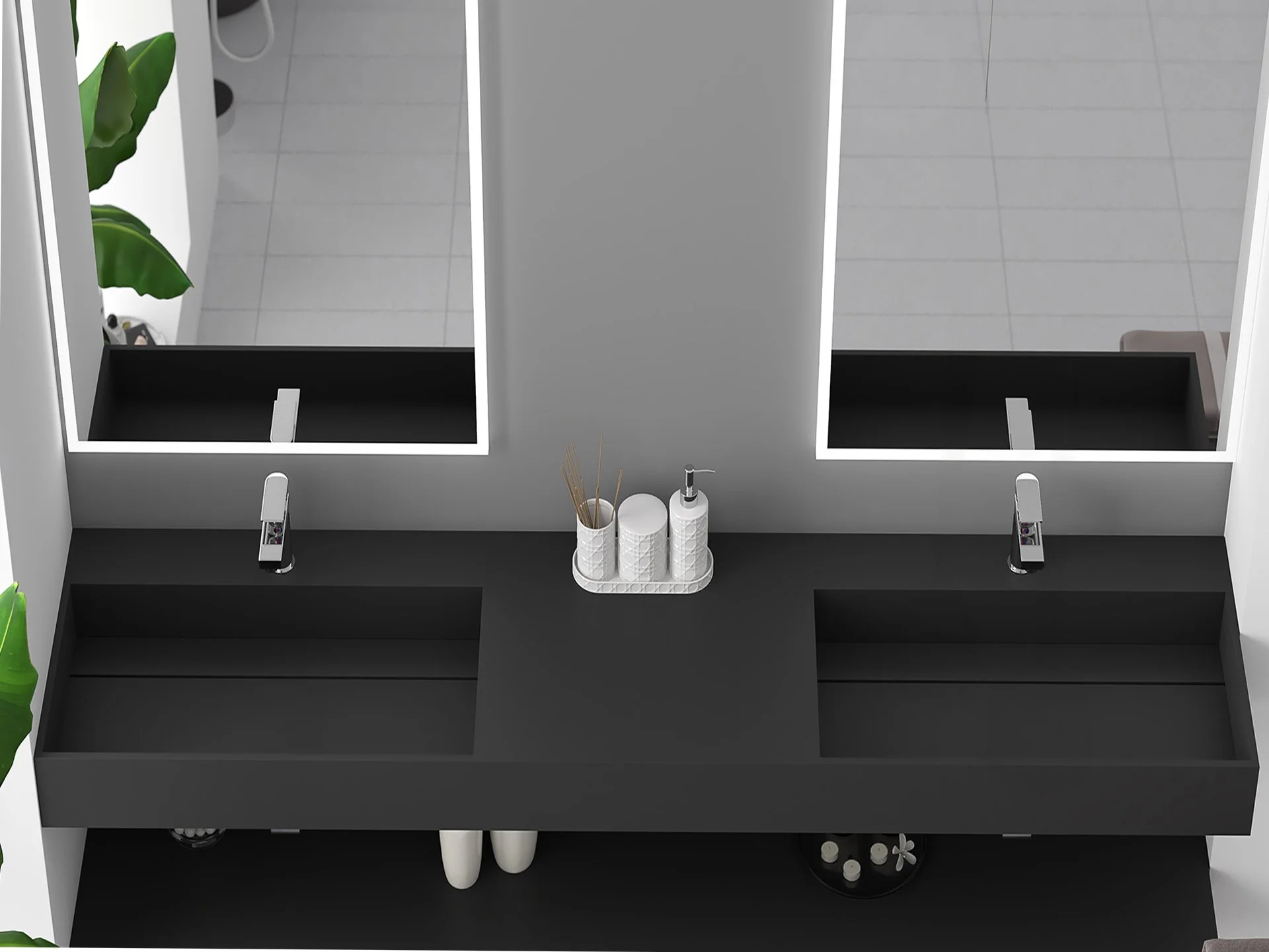 Juniper 84" Wall Mounted Double Bathroom Sink, Black