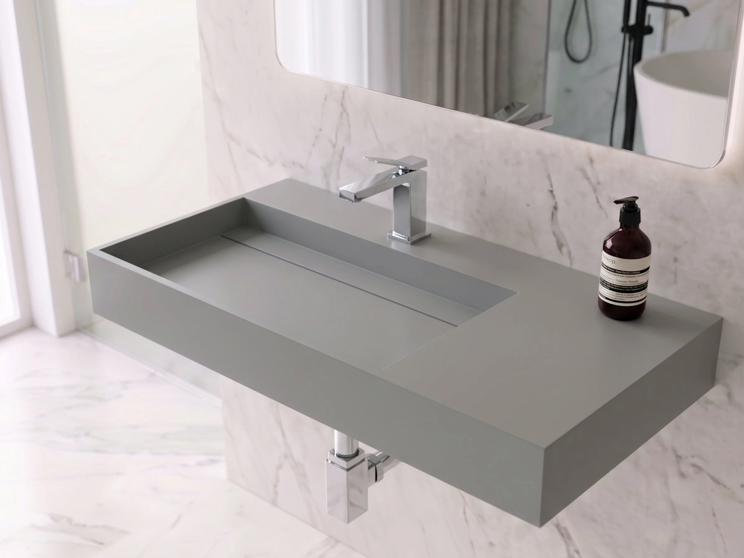 Juniper 36" Left Wall Mounted Bathroom Sink, Gray