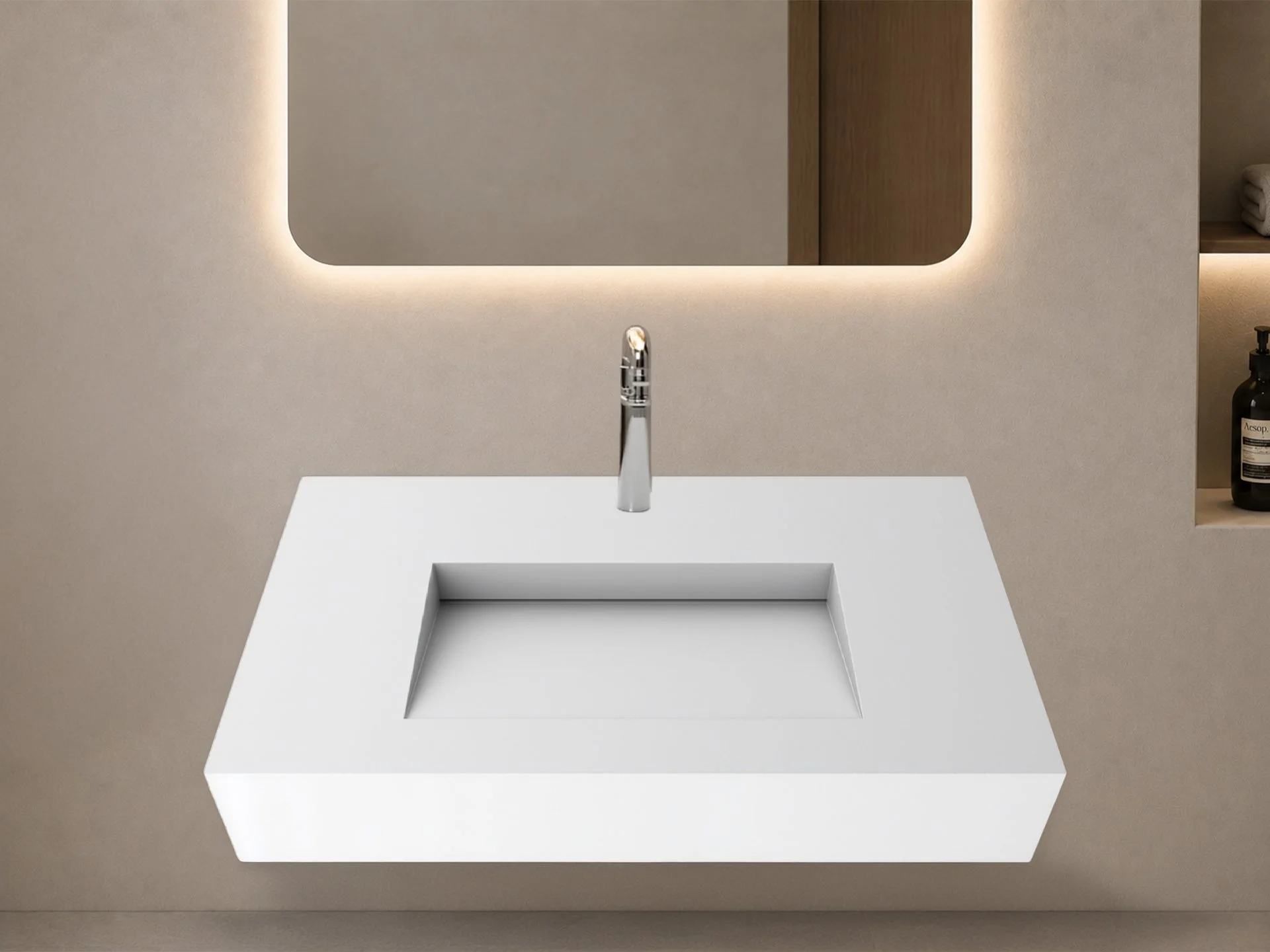 Pyramid 36" Wall Mounted Bathroom Sink, White