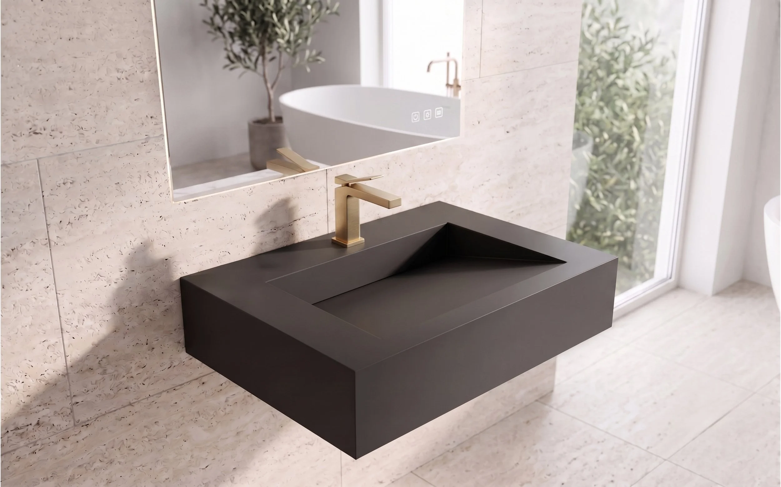 Pyramid 30" Wall Mounted Bathroom Sink, Black