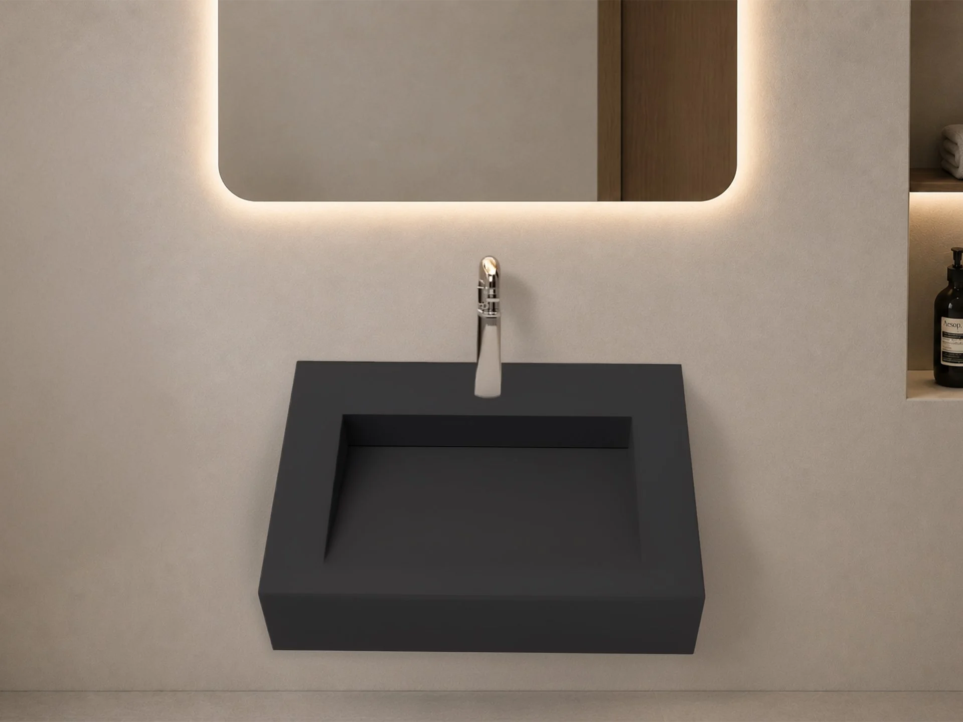 Pyramid 24" Wall Mounted Bathroom Sink, Black