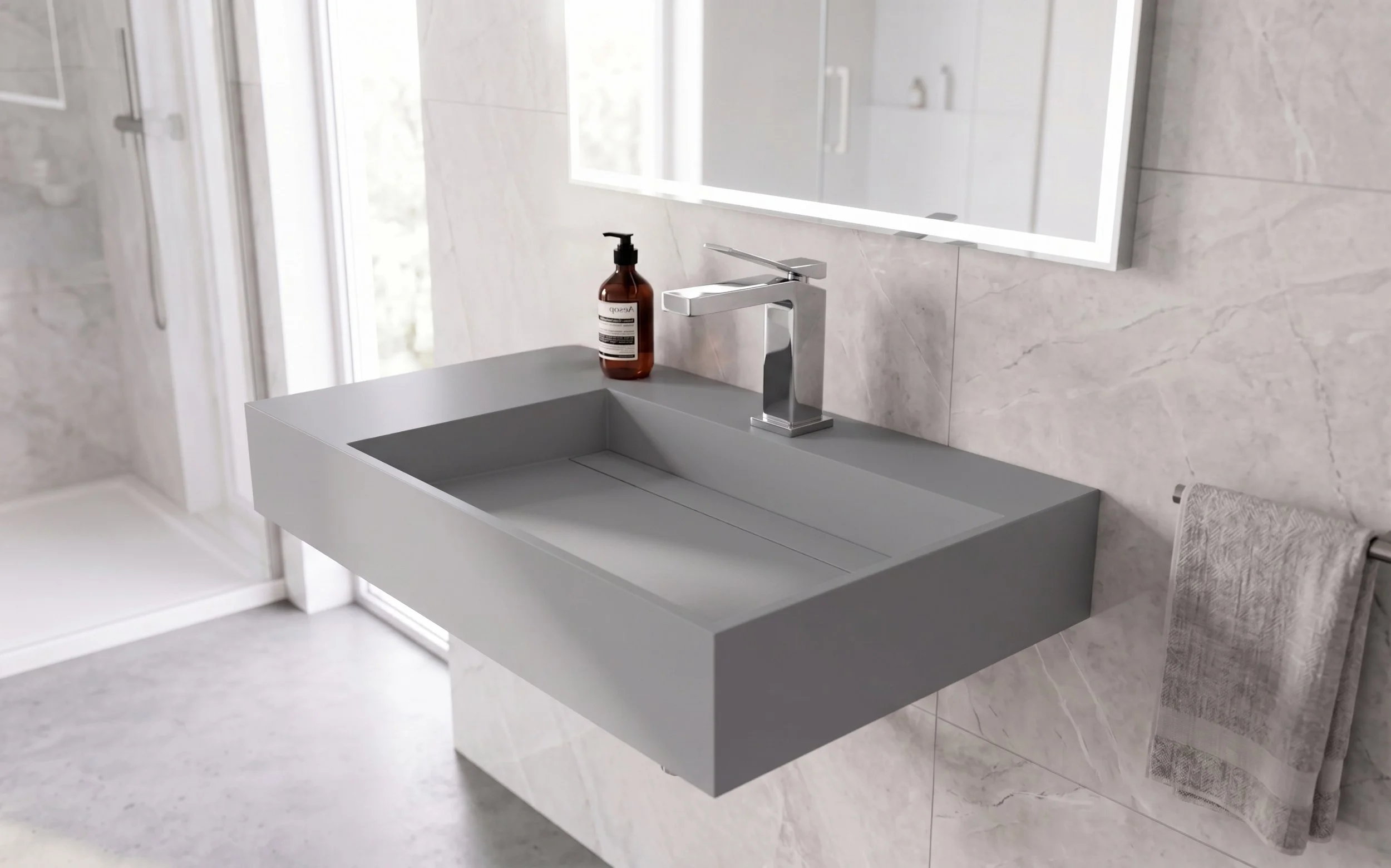 Juniper 30" Right Wall Mounted Bathroom Sink, Grey