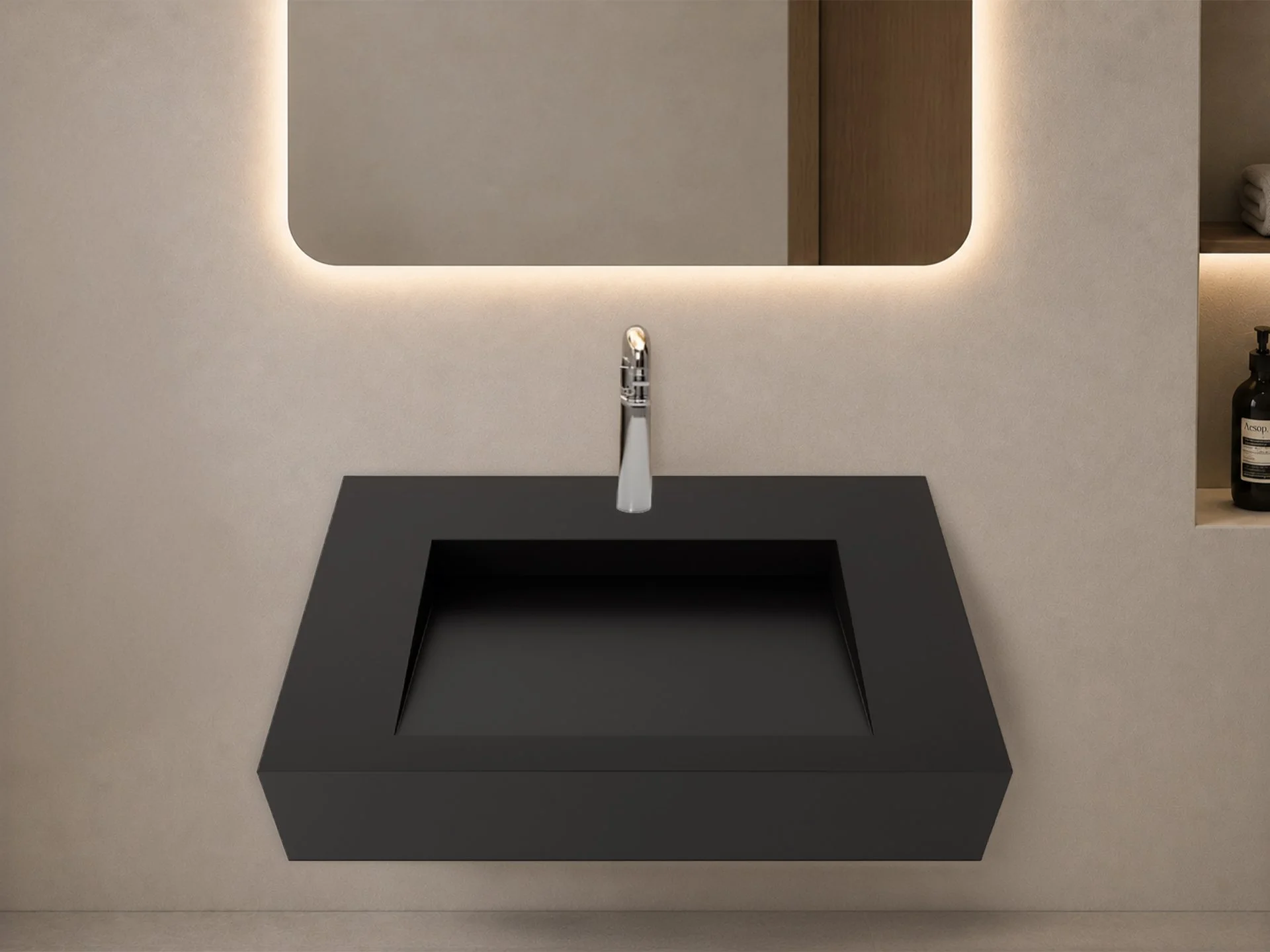 Pyramid 30" Wall Mounted Bathroom Sink, Black