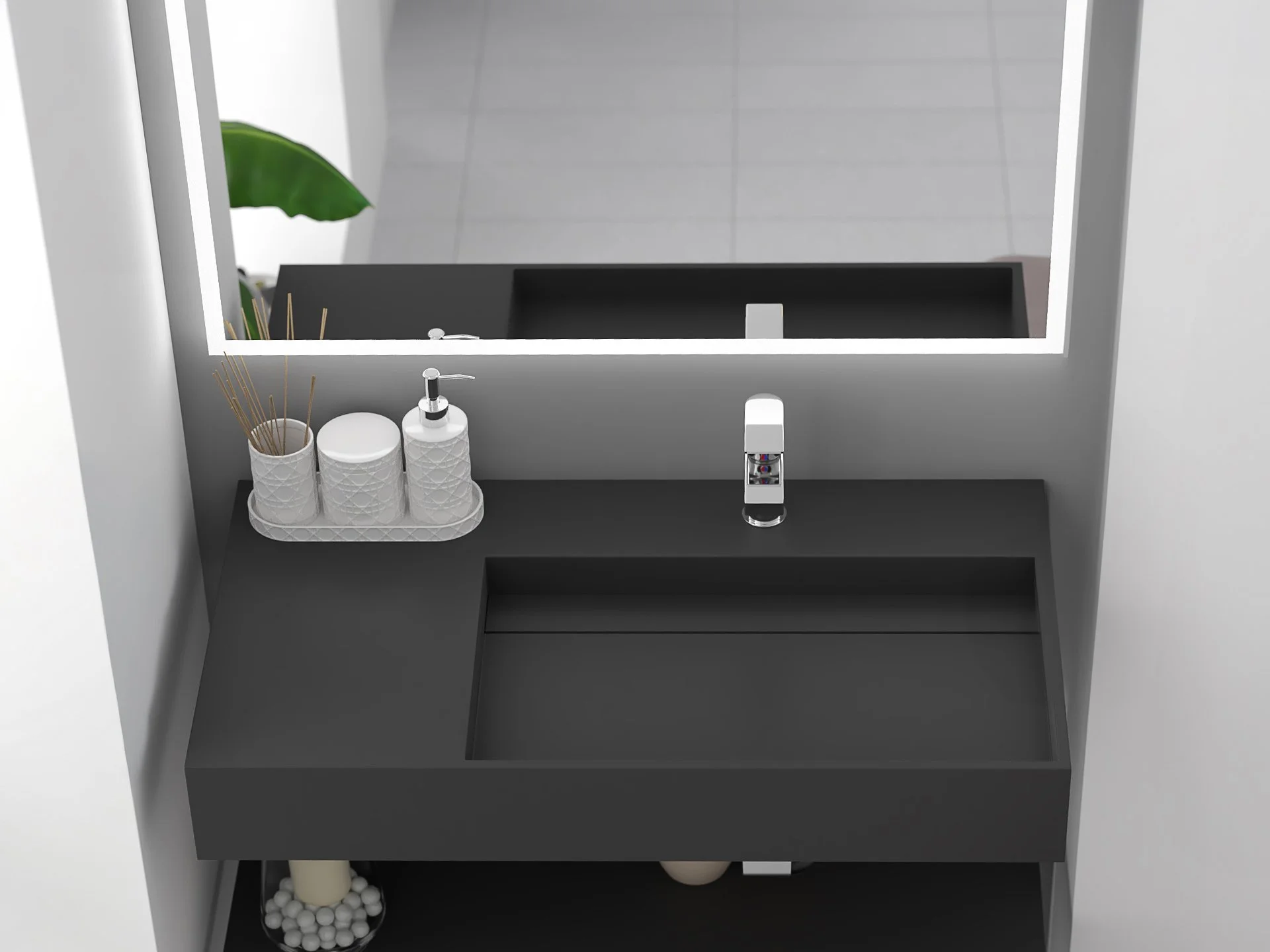 Juniper 36" Right Wall Mounted Bathroom Sink, Black