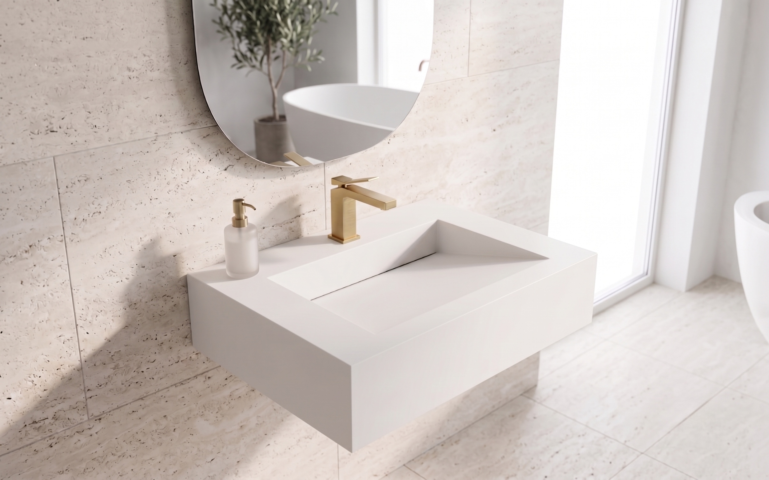 Pyramid 24" Wall Mounted Bathroom Sink, White