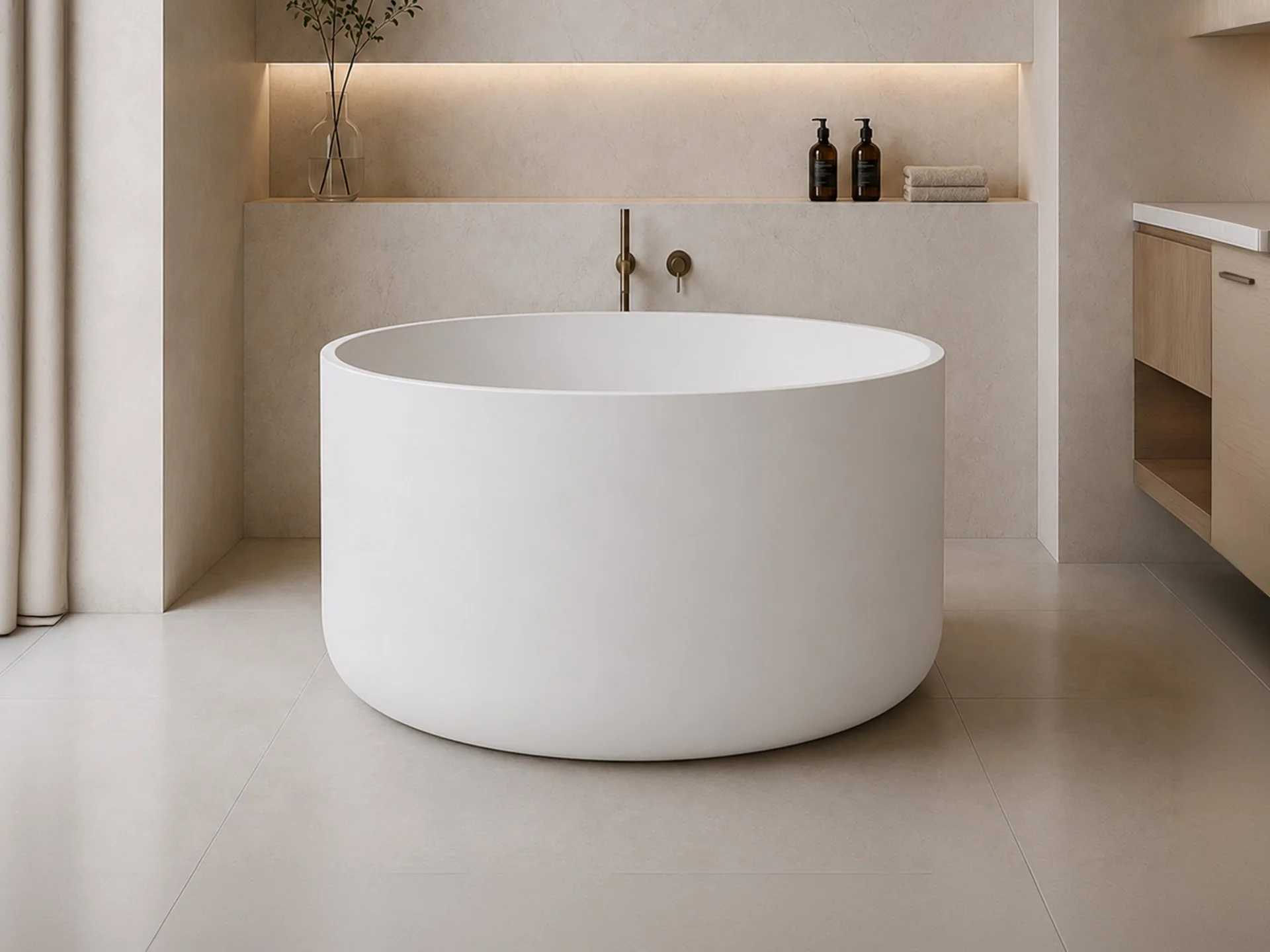40" Modern Round Deep White Solid Surface Tub