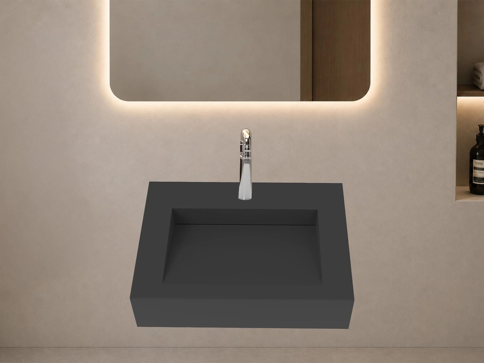 Pyramid 24" Wall Mounted Bathroom Sink, Black