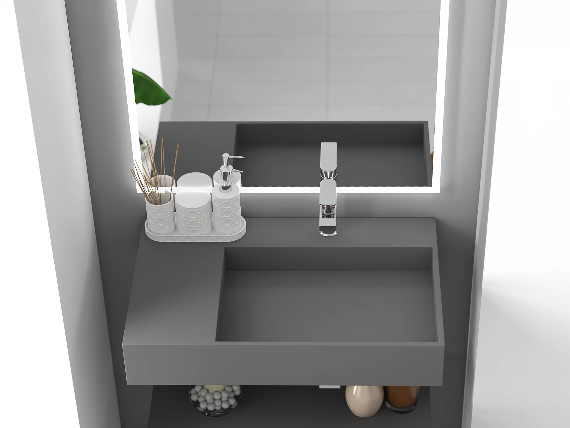 Juniper 30" Right Wall Mounted Bathroom Sink, Grey