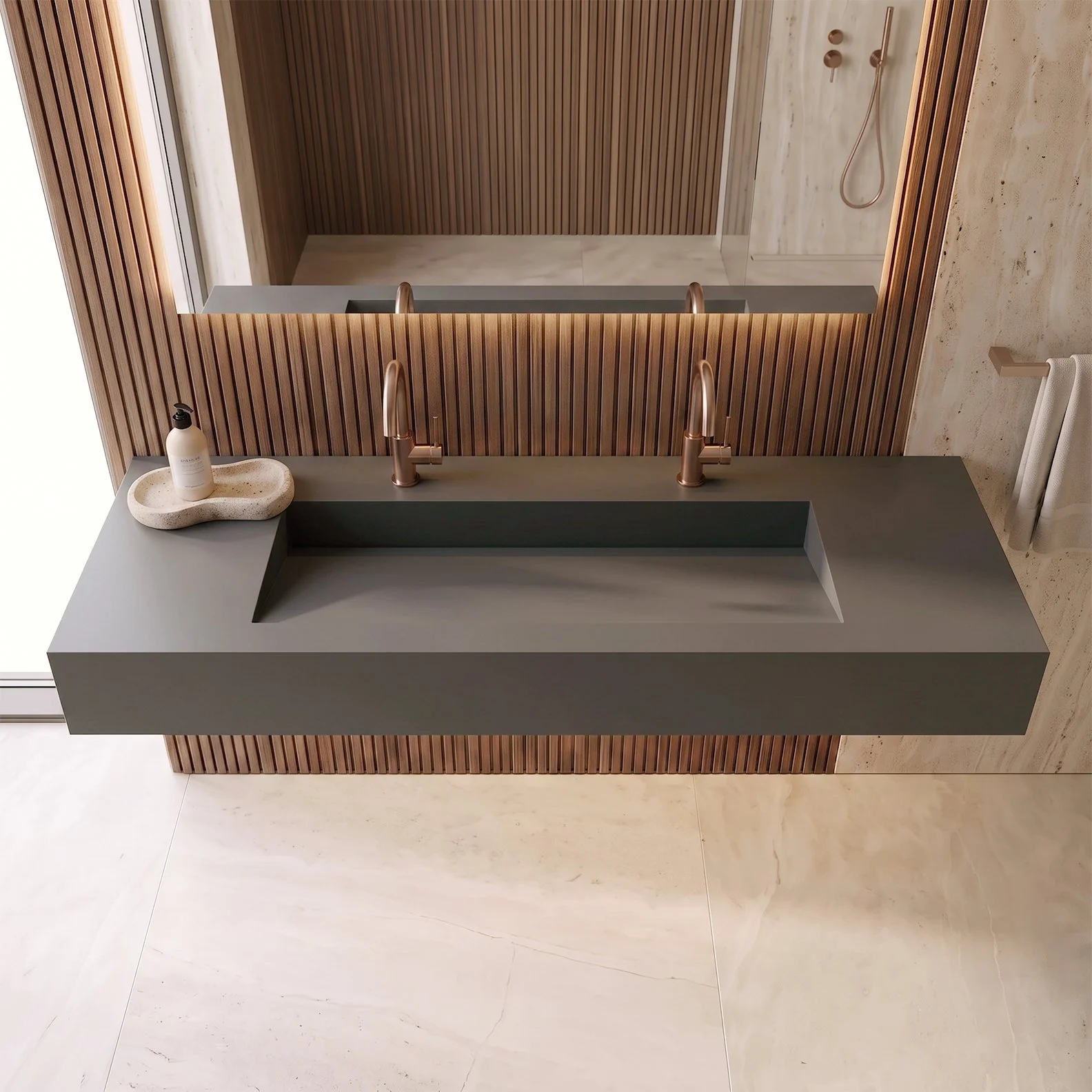 Pyramid 60" Wall Mounted Bathroom Sink, Gray