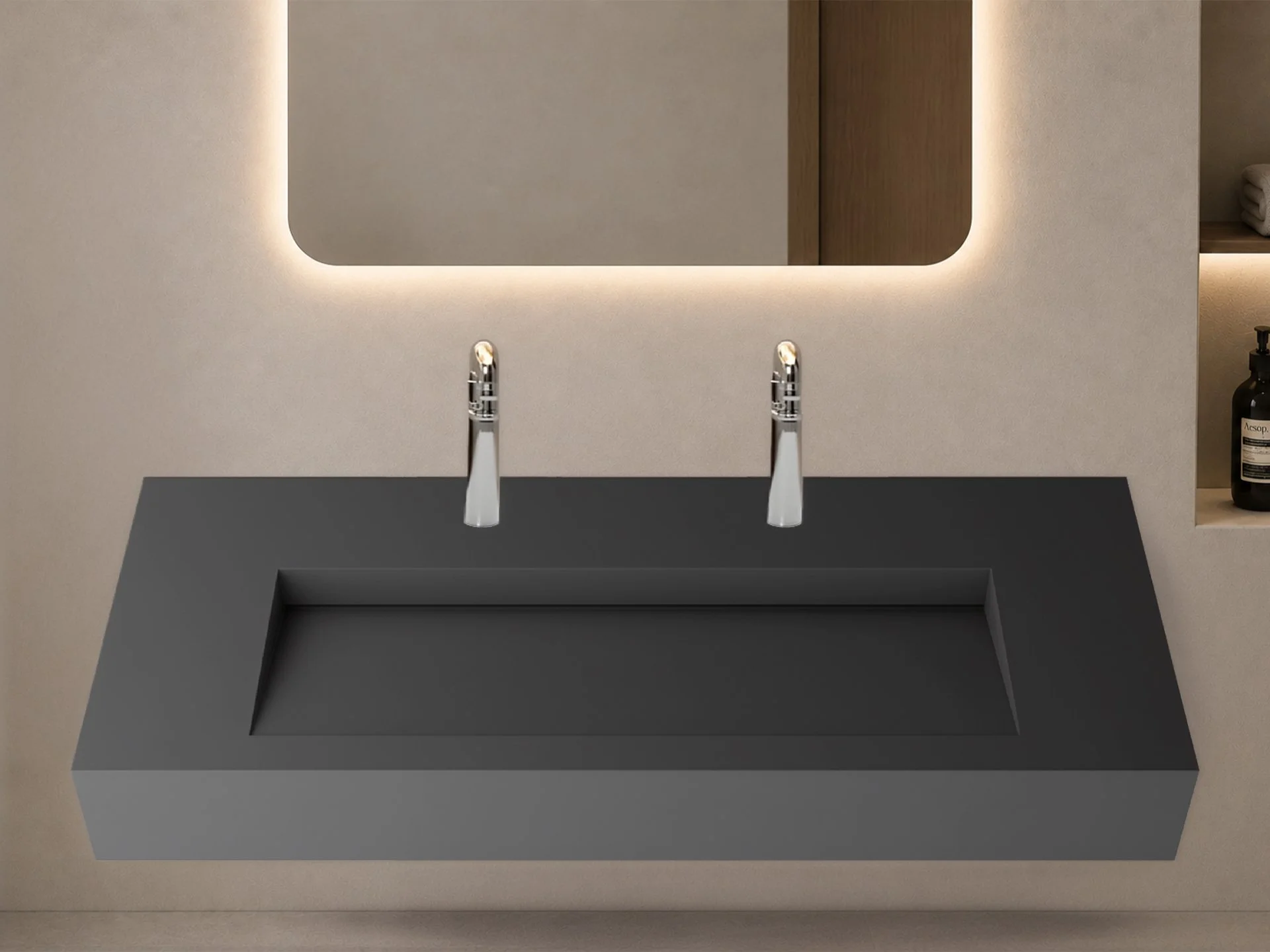 Pyramid 72" Wall Mounted Bathroom Sink, Gray