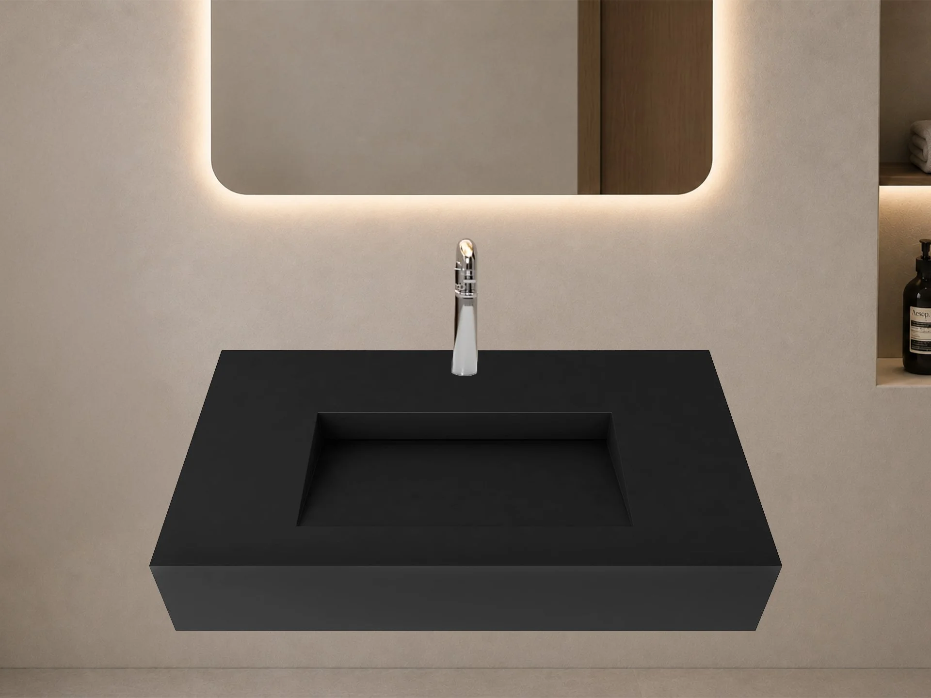 Pyramid 36" Wall Mounted Bathroom Sink, Black