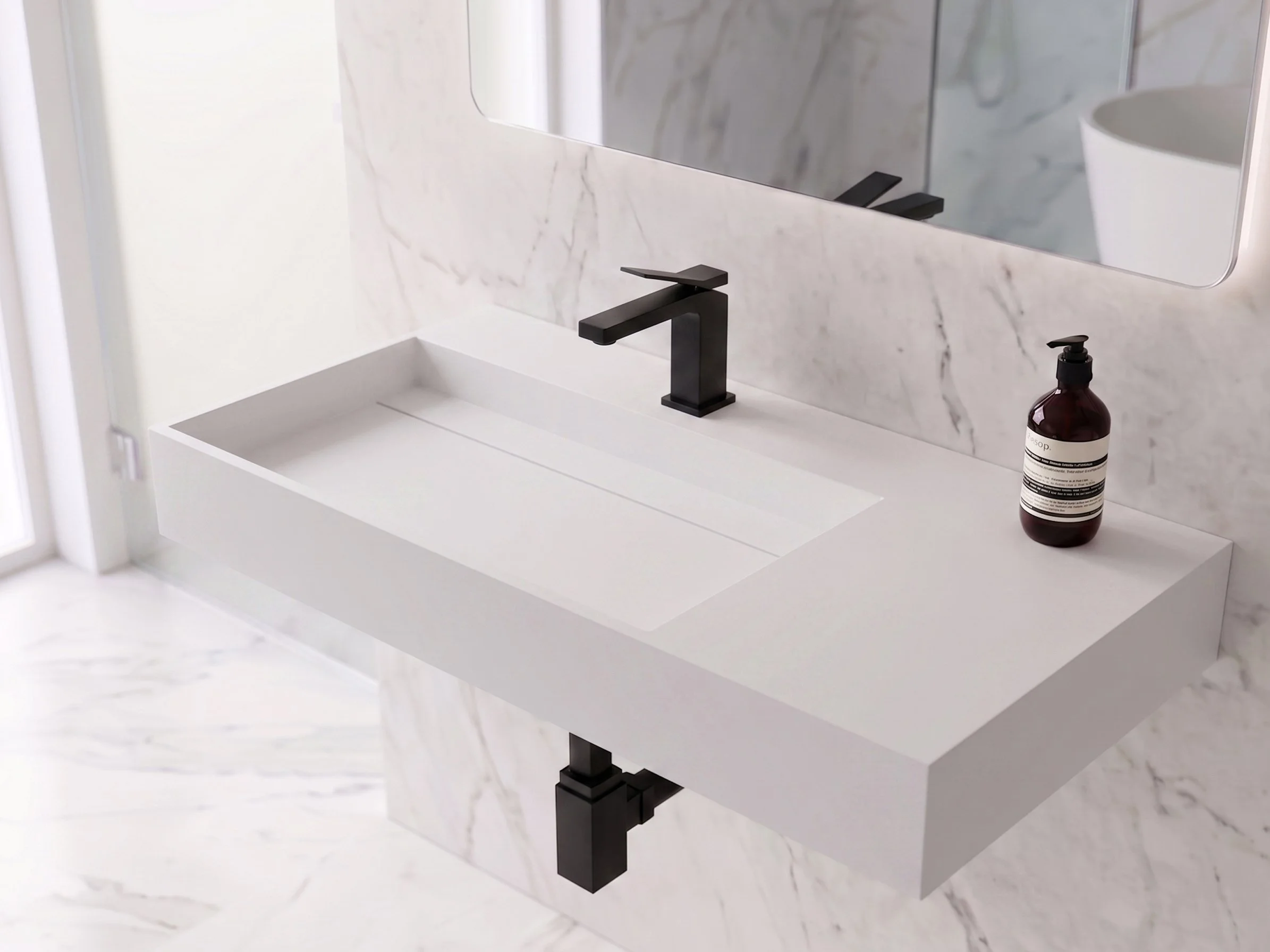 Juniper 36" Left Wall Mounted Bathroom Sink, White