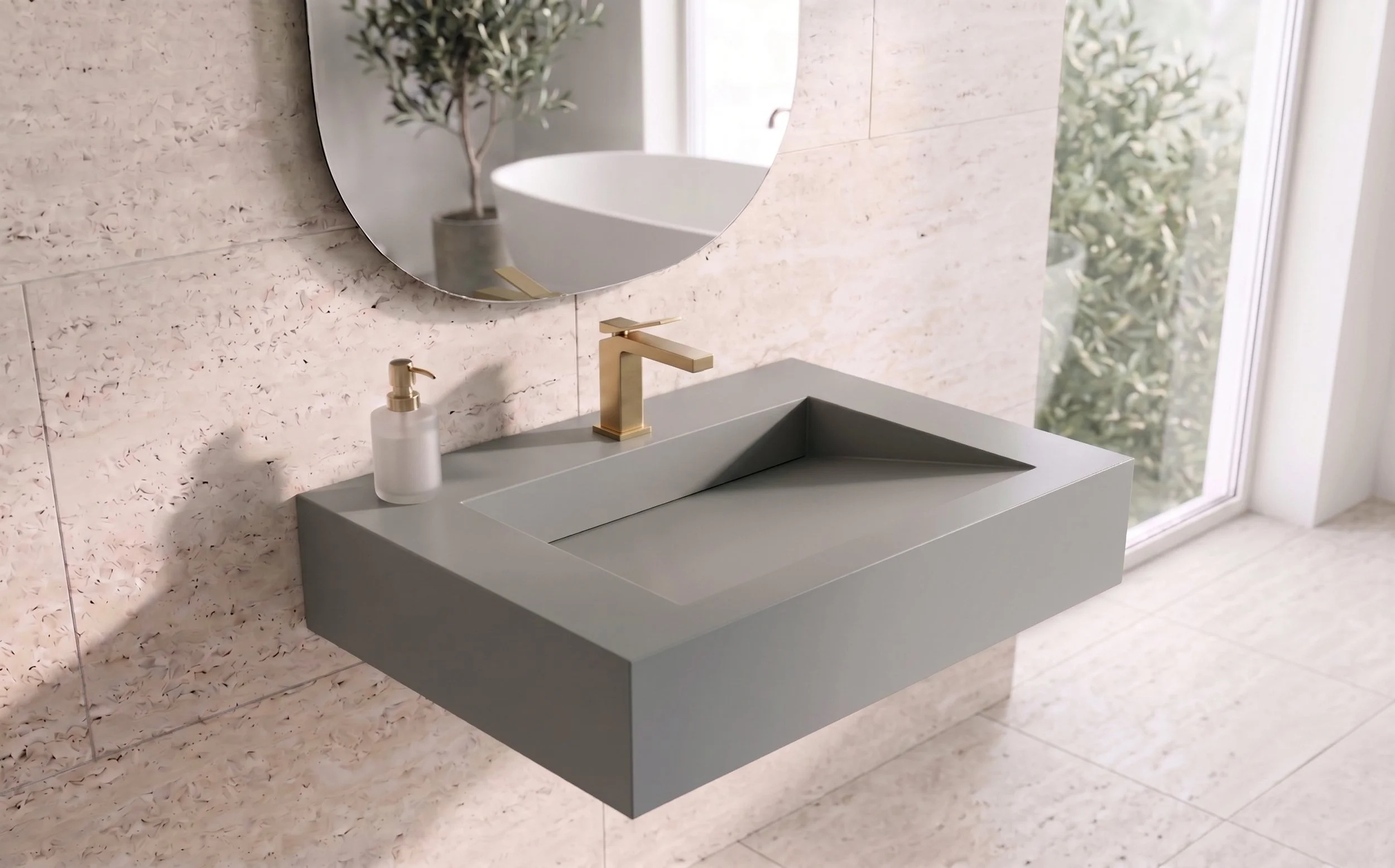 Pyramid 36" Wall Mounted Bathroom Sink, Grey