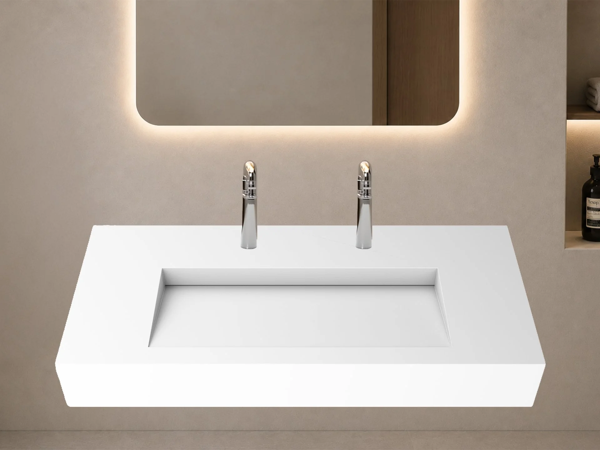 Pyramid 60" Wall Mounted Bathroom Sink, White