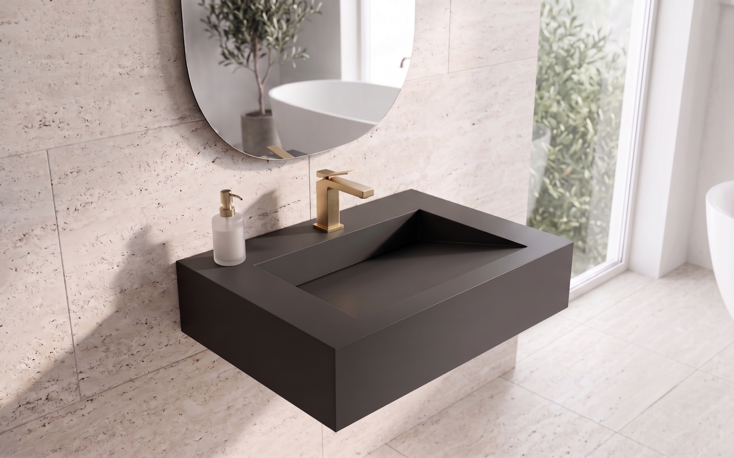 Pyramid 24" Wall Mounted Bathroom Sink, Black