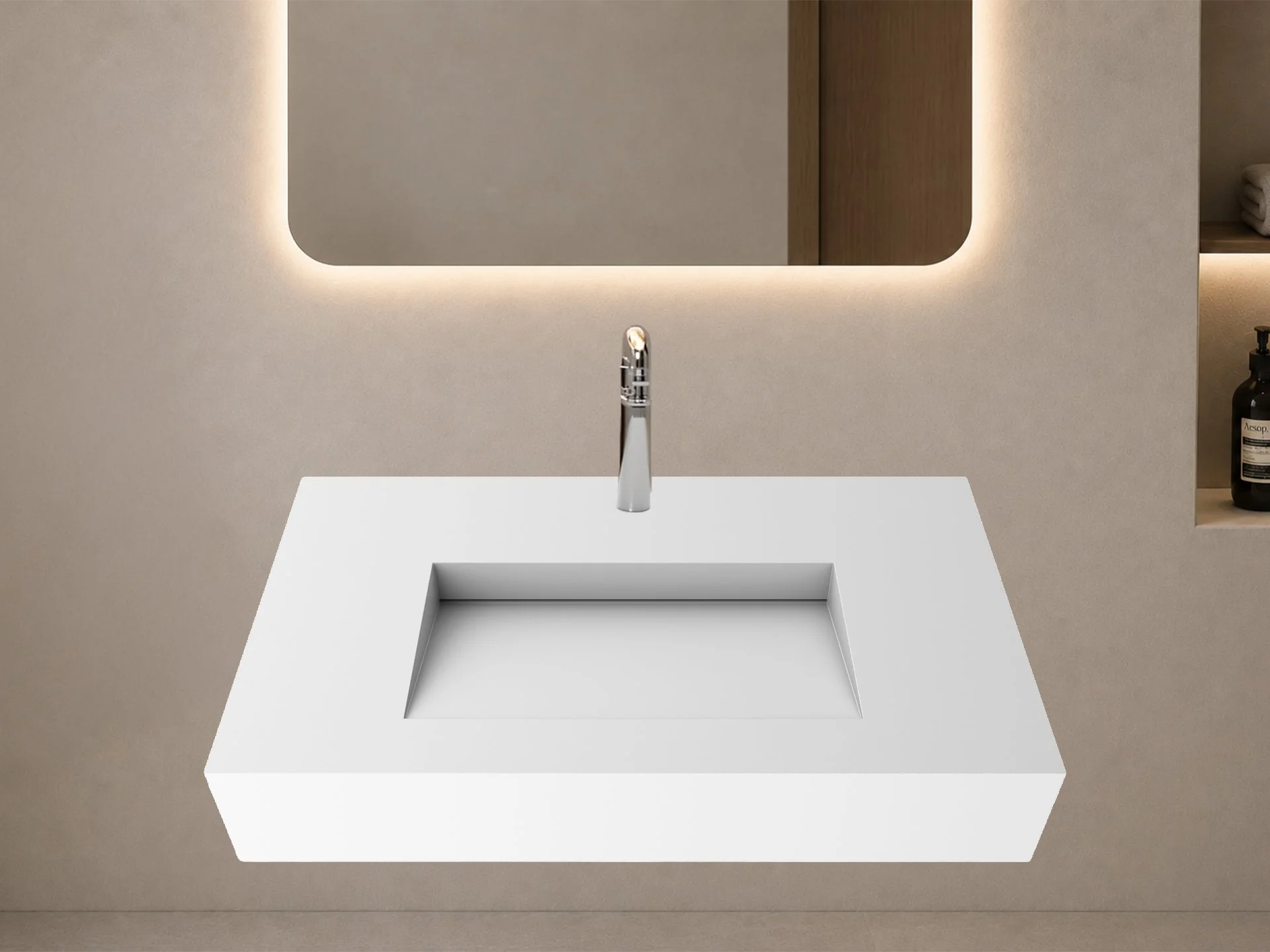 Pyramid 36" Wall Mounted Bathroom Sink, White