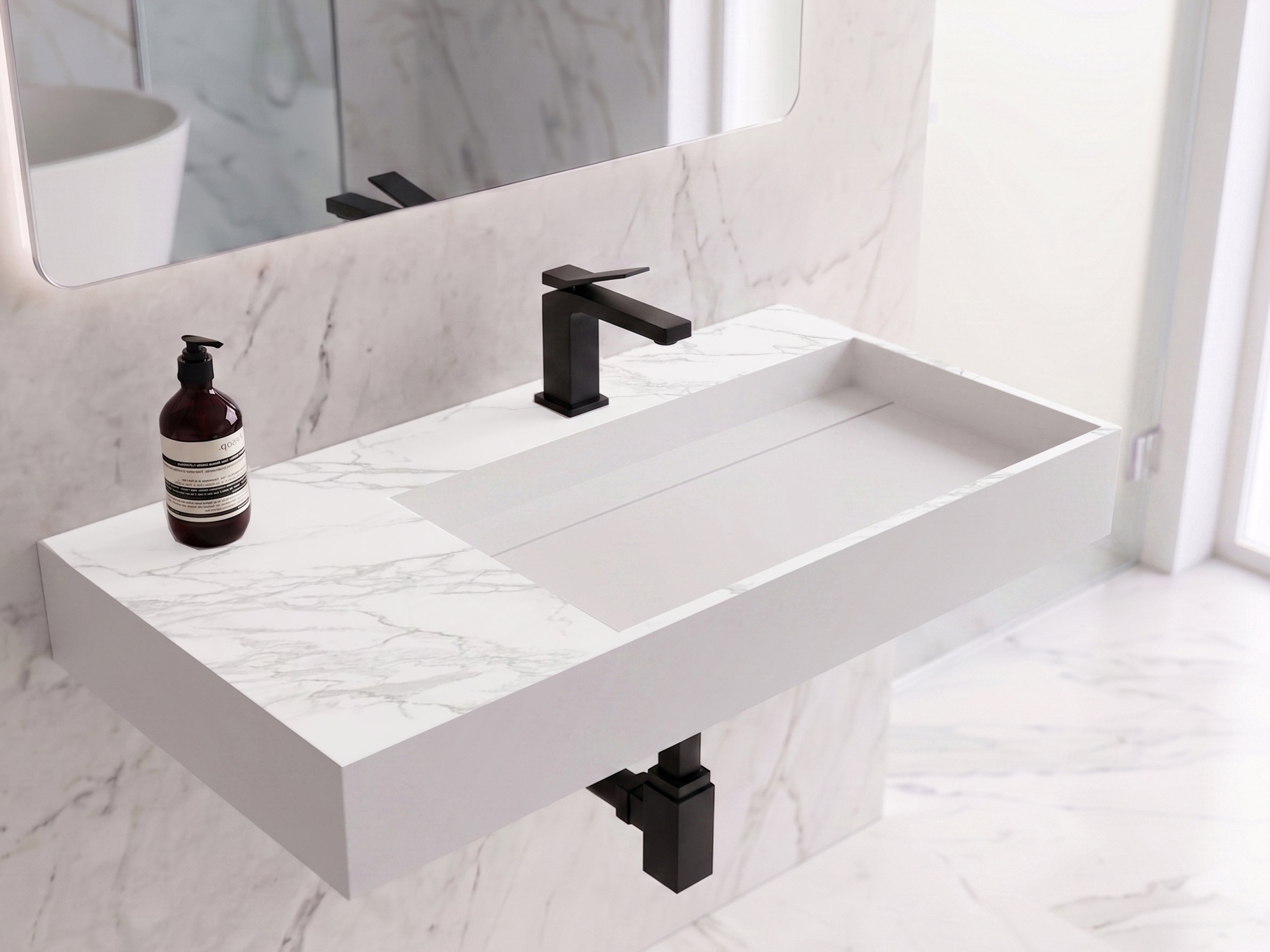 Juniper 36" Right Wall Mounted Bathroom Sink, Marble White