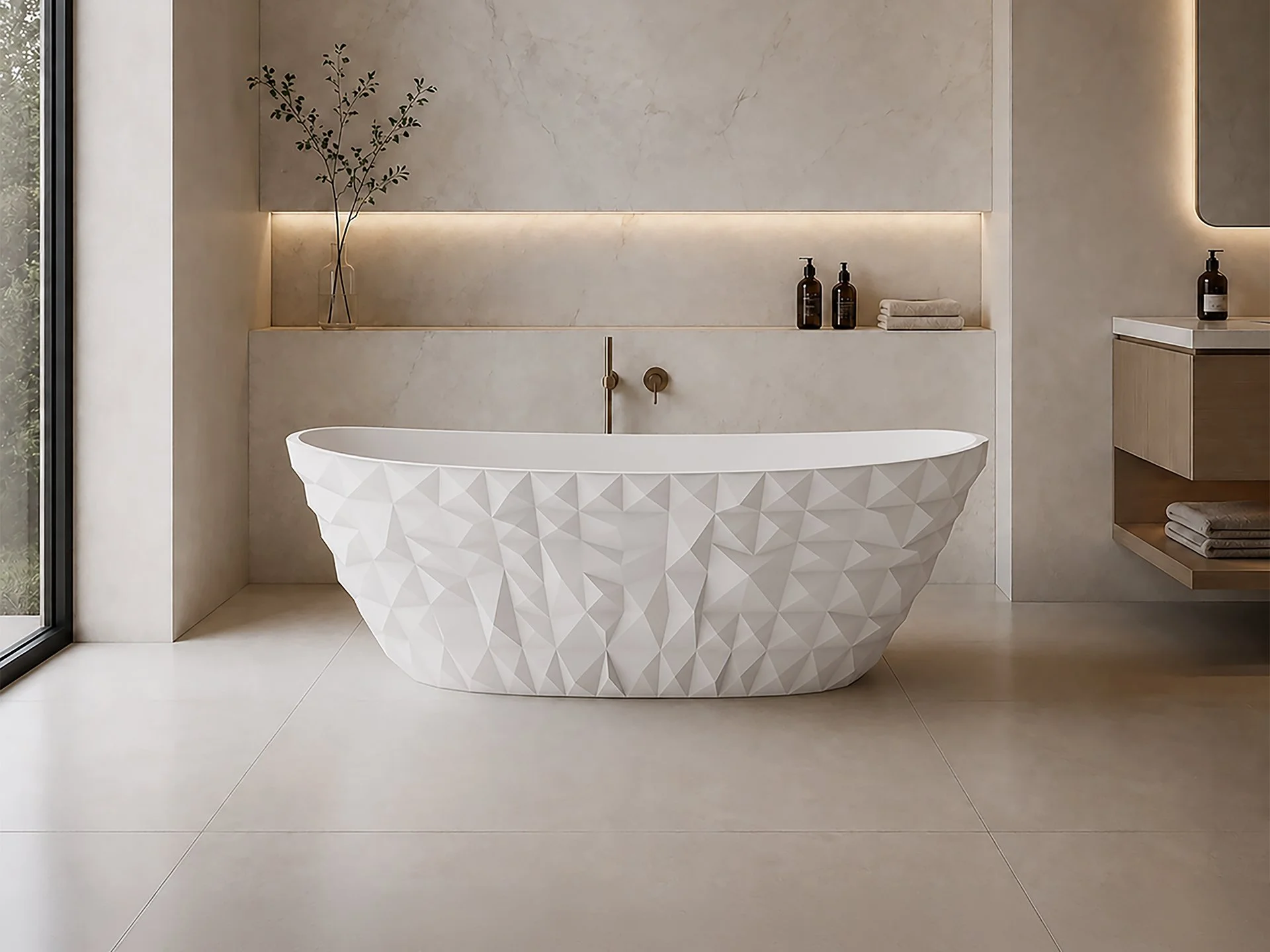 Knightsbrook 64" Solid Surface Diamond Pattern Freestanding Bathtub