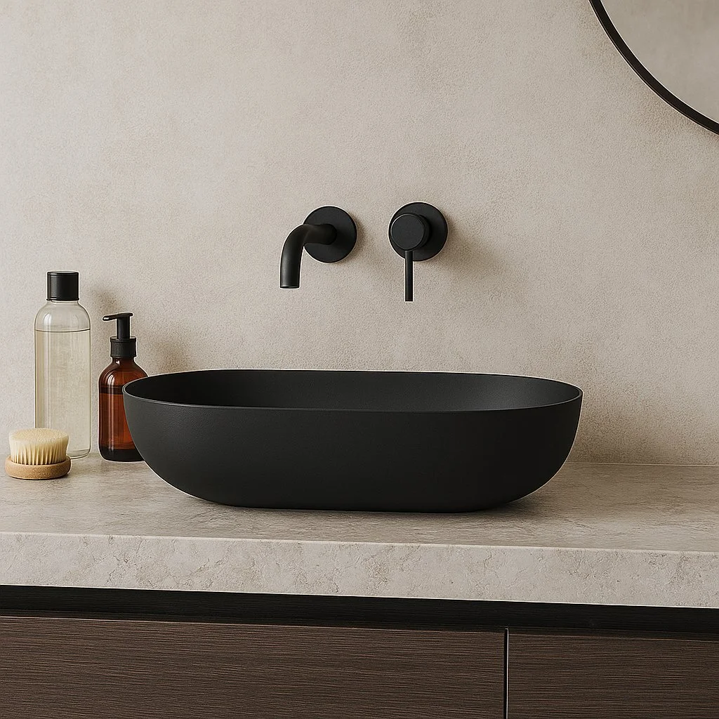 22 inch Matte Black Solid Surface Round Oval Vessel Sink