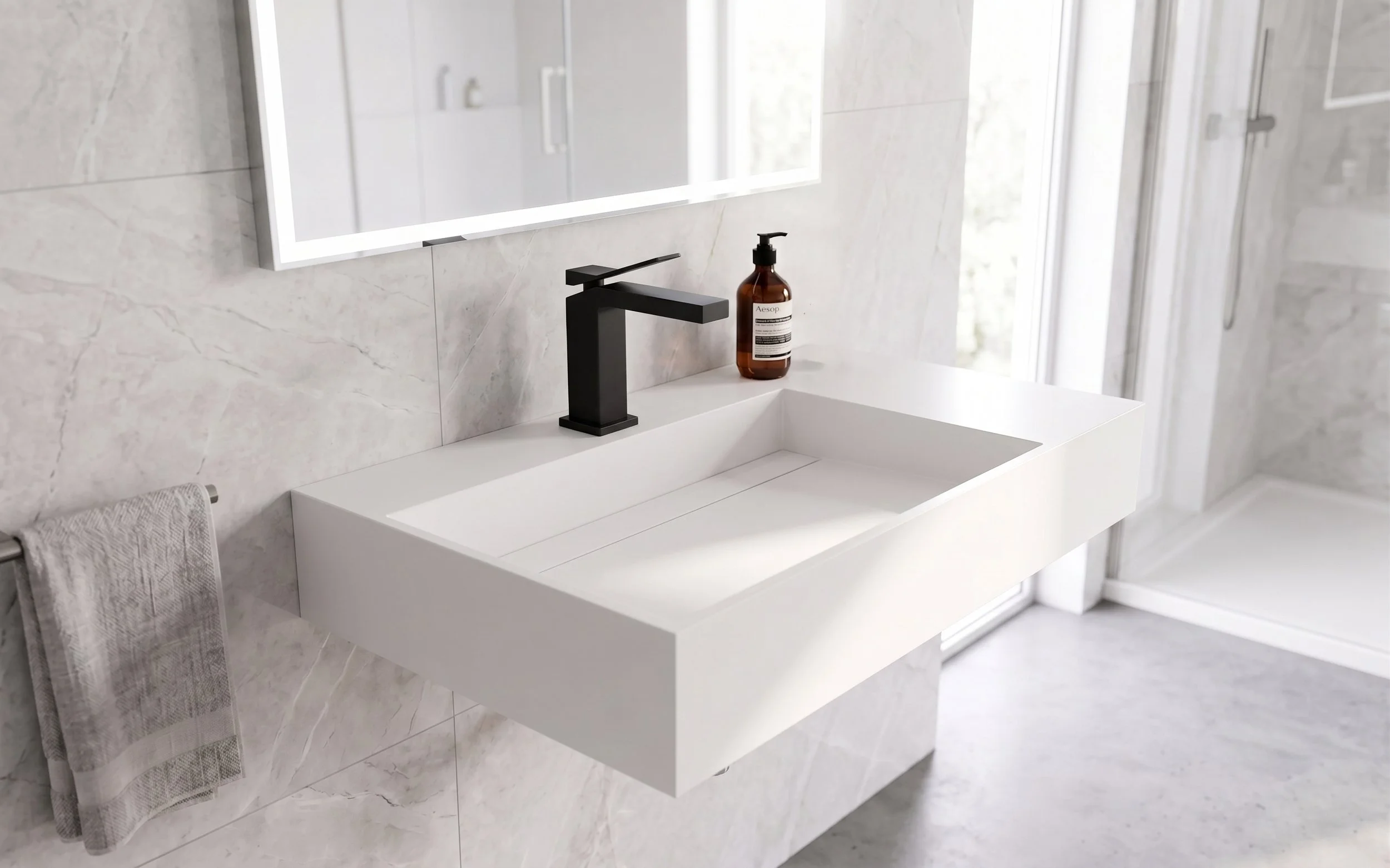 Juniper 30" Left Wall Mounted Bathroom Sink, White