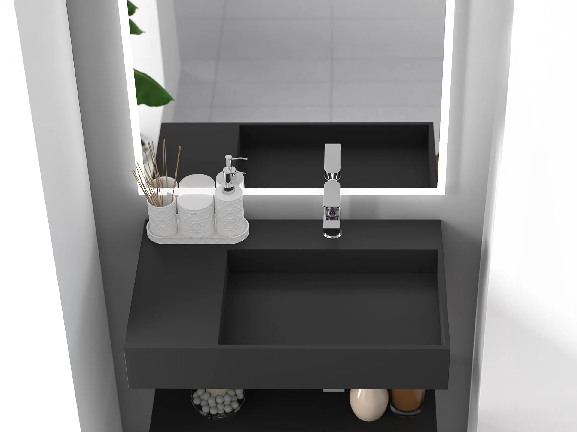 Juniper 30" Right Wall Mounted Bathroom Sink, Black