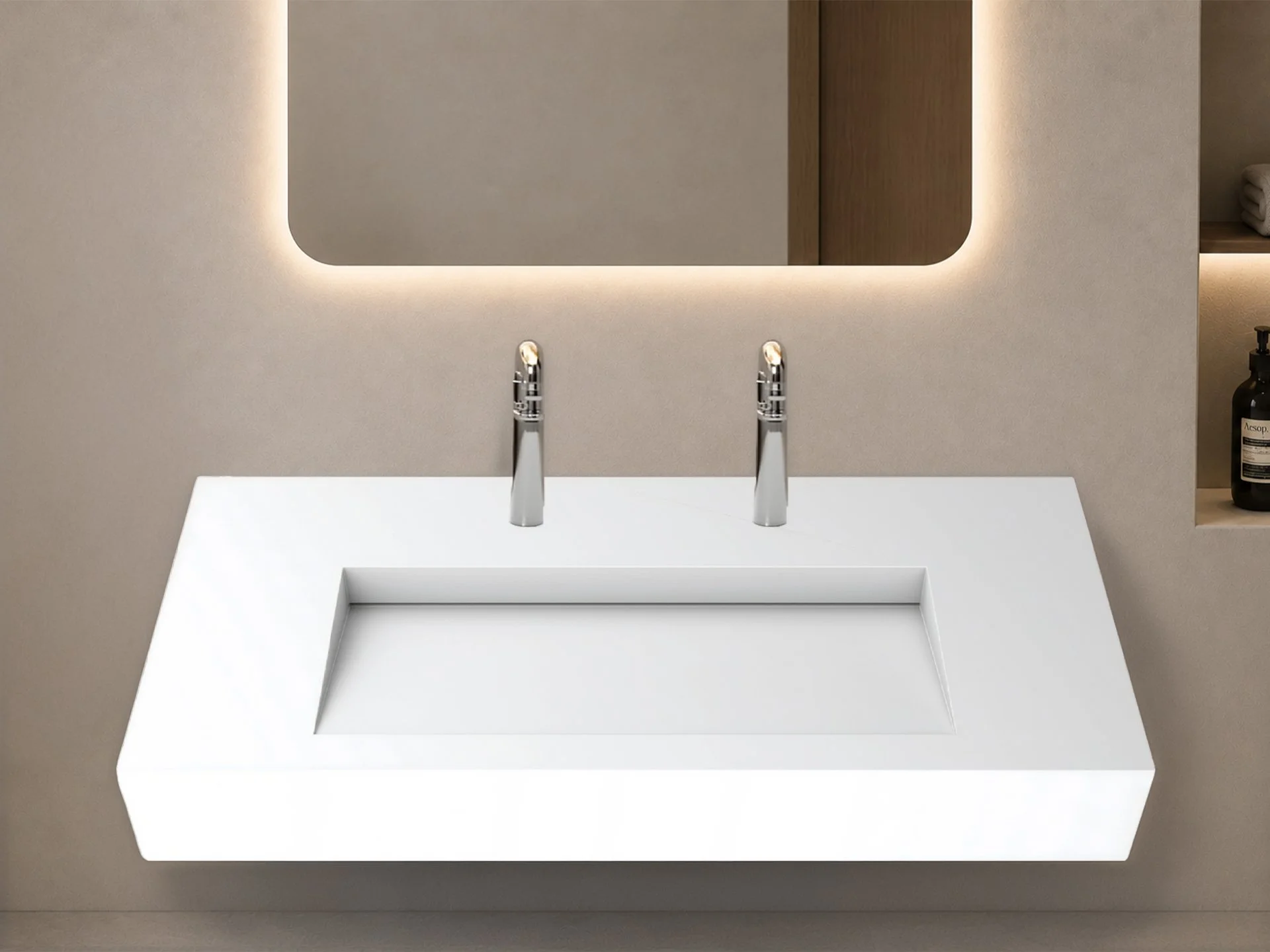Pyramid 60" Wall Mounted Bathroom Sink, White