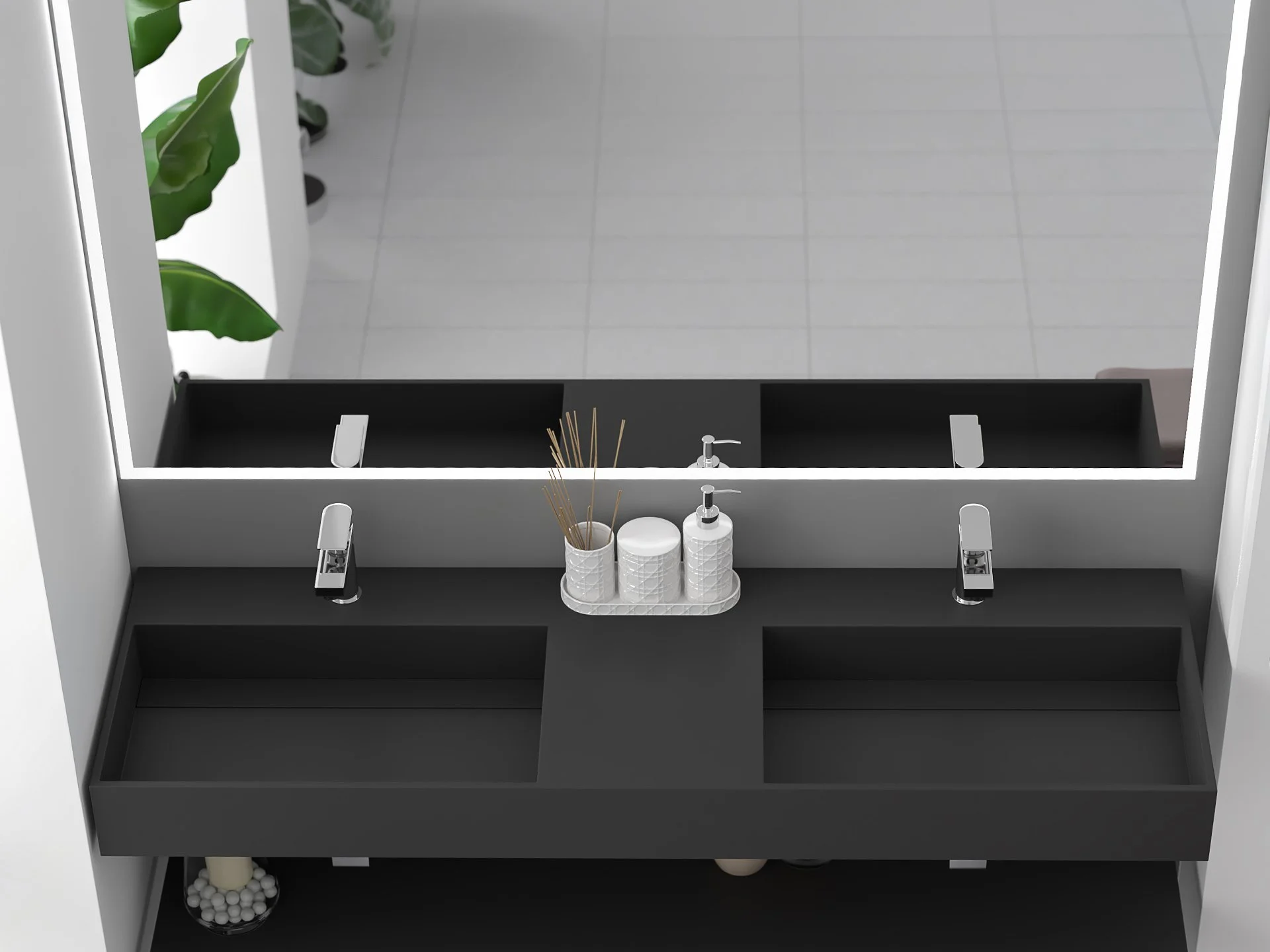 Juniper 60"  Wall Mounted Double Bathroom Sink, Black