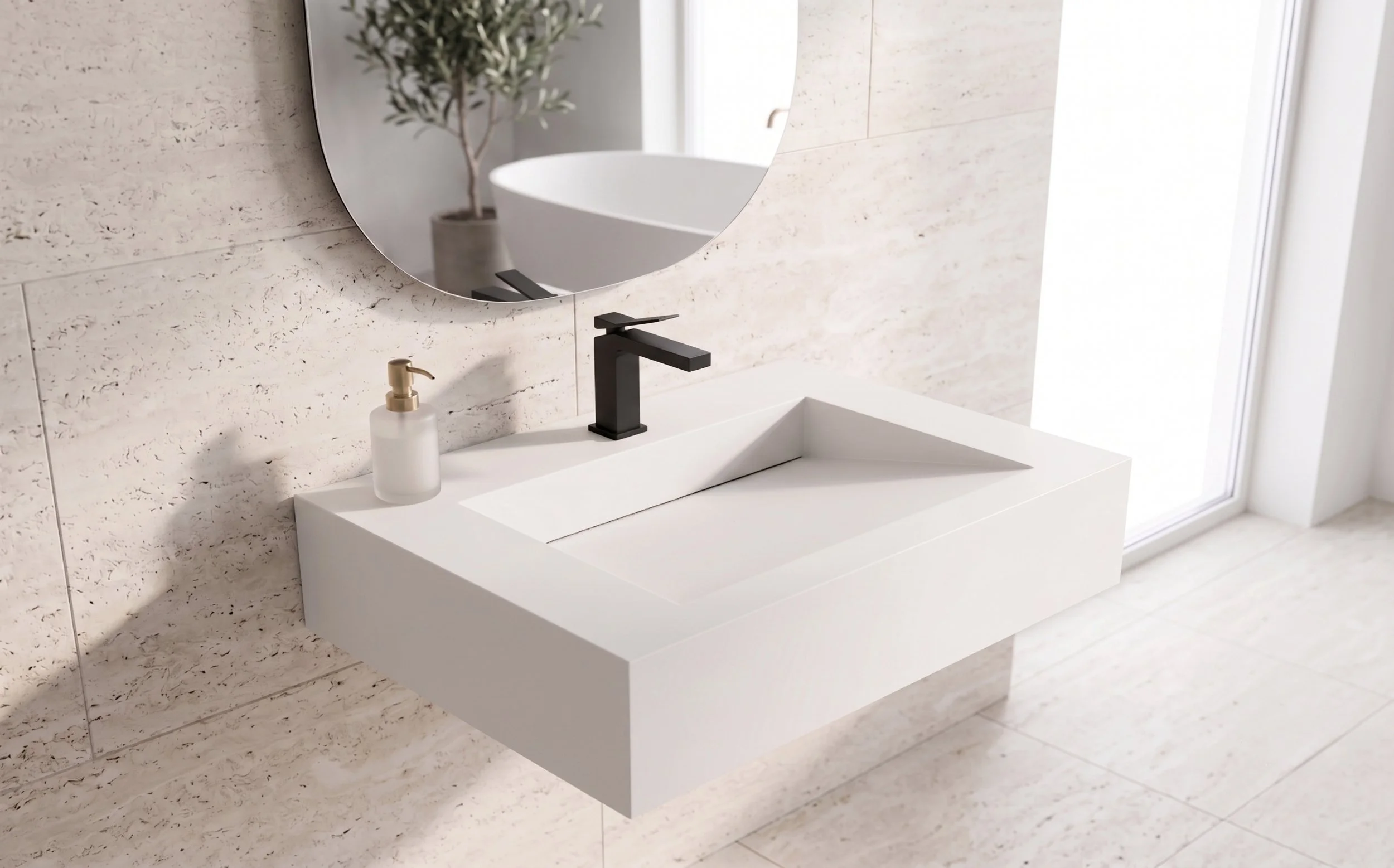 Pyramid 36" Wall Mounted Bathroom Sink, White
