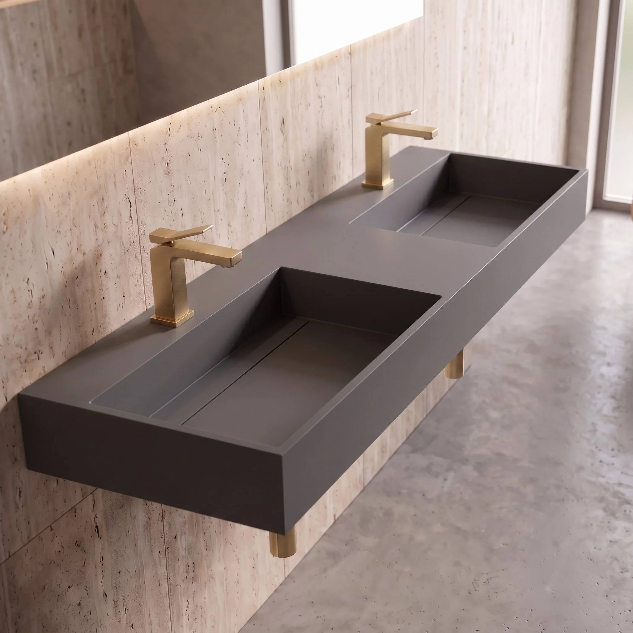 Juniper 60"  Wall Mounted Double Bathroom Sink, Grey