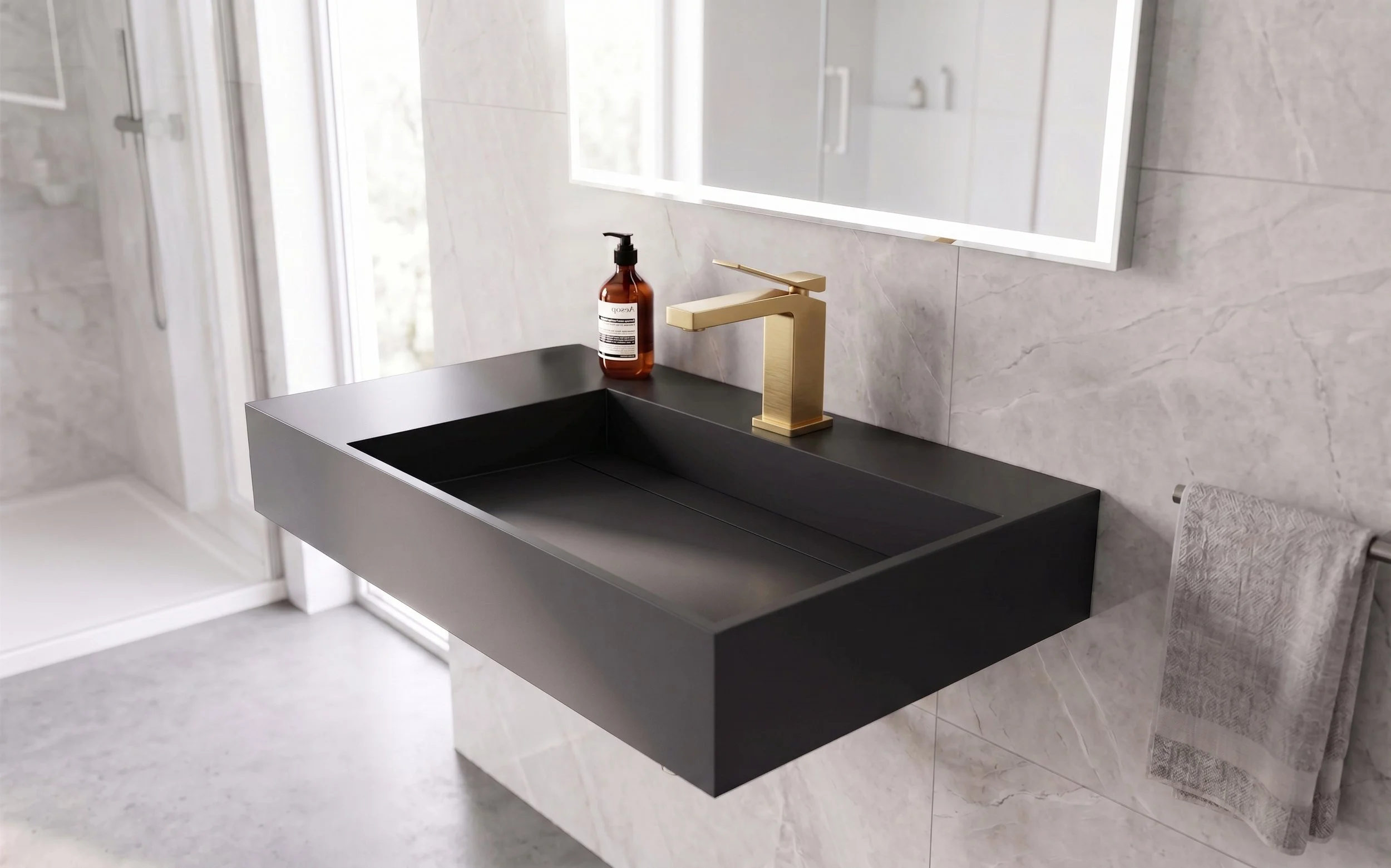 Juniper 30" Right Wall Mounted Bathroom Sink, Black