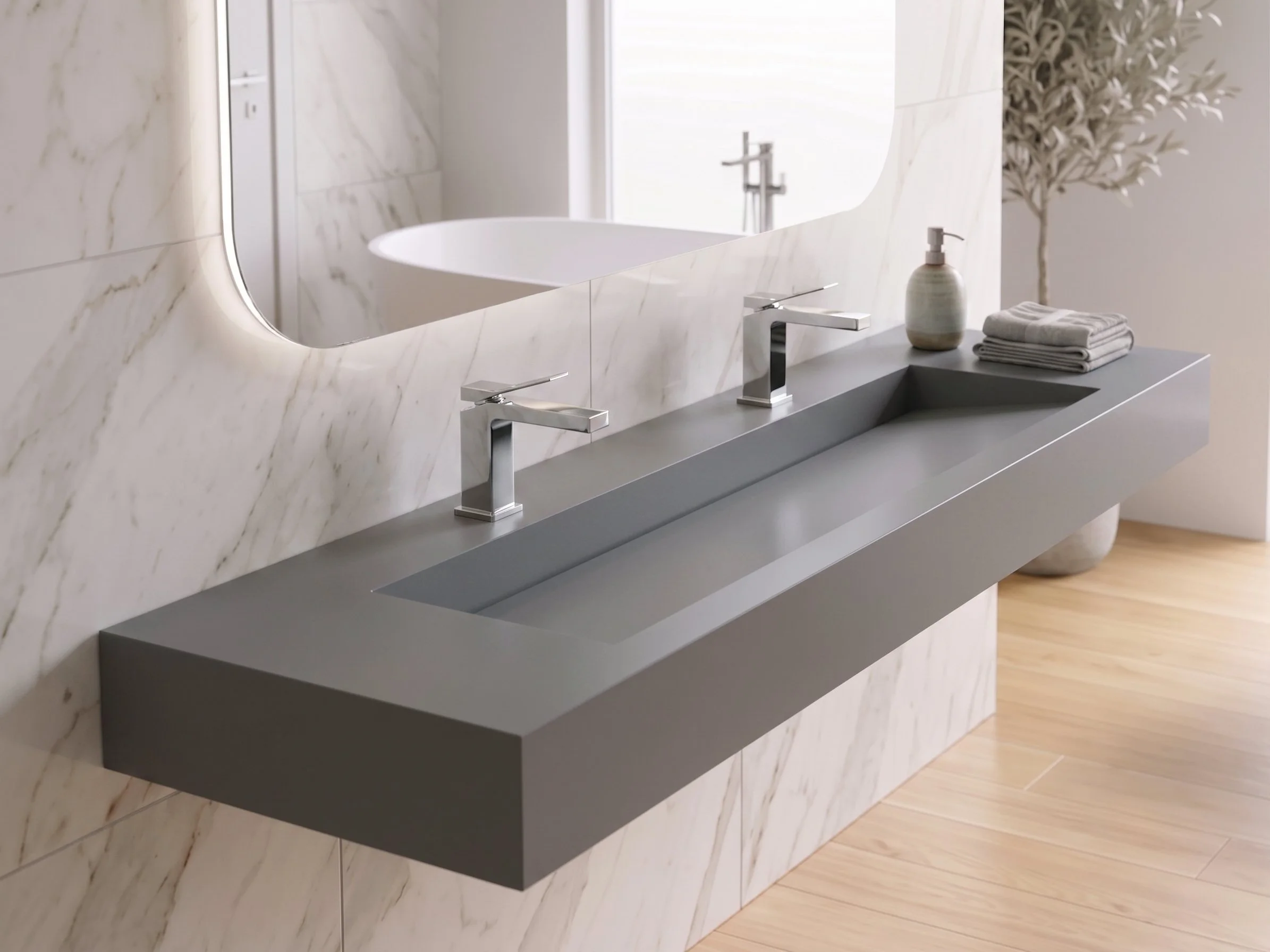 Pyramid 72" Wall Mounted Bathroom Sink, Gray